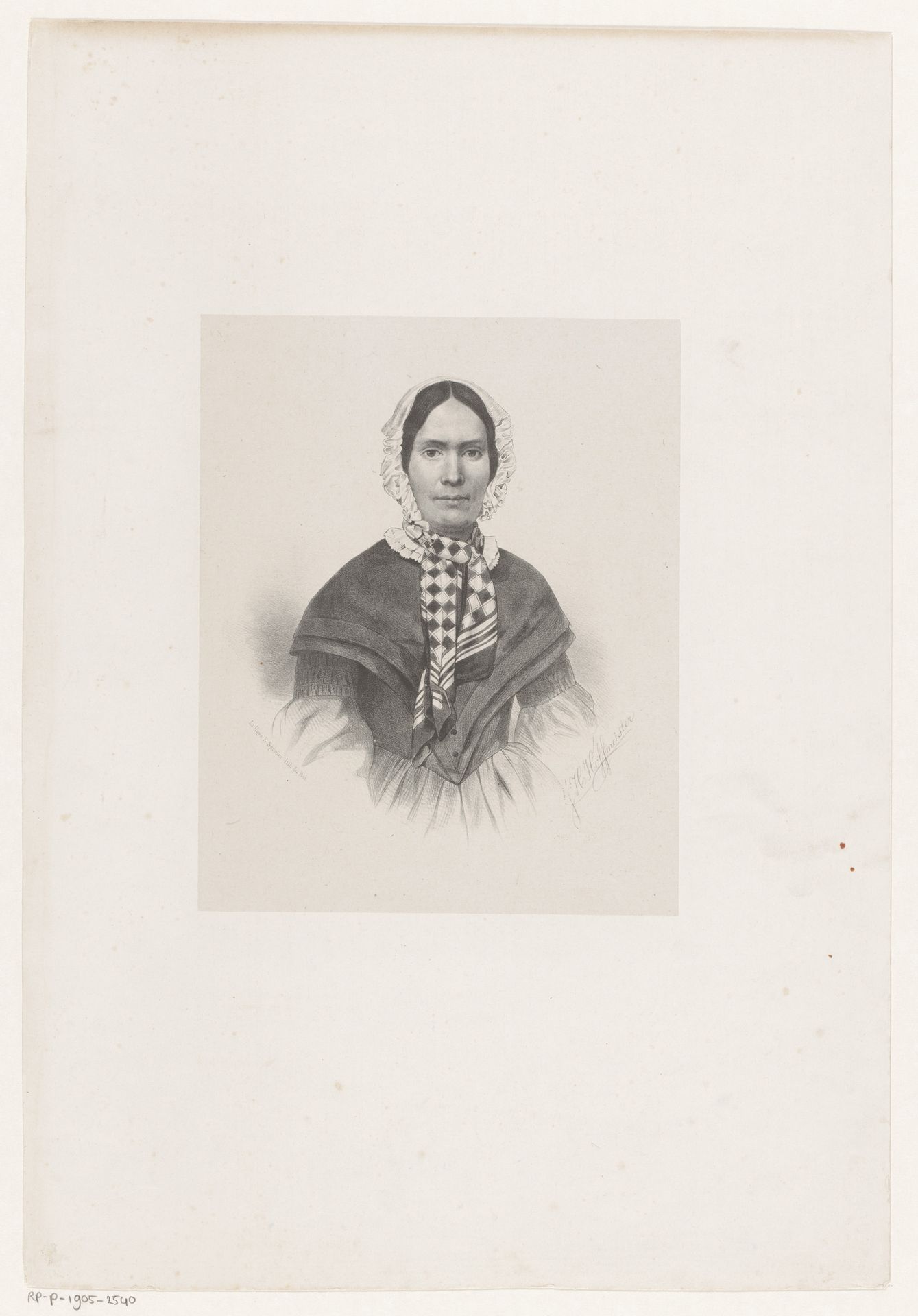 Portret van een onbekende vrouw met geruite shawl by Johan Hendrik Hoffmeister