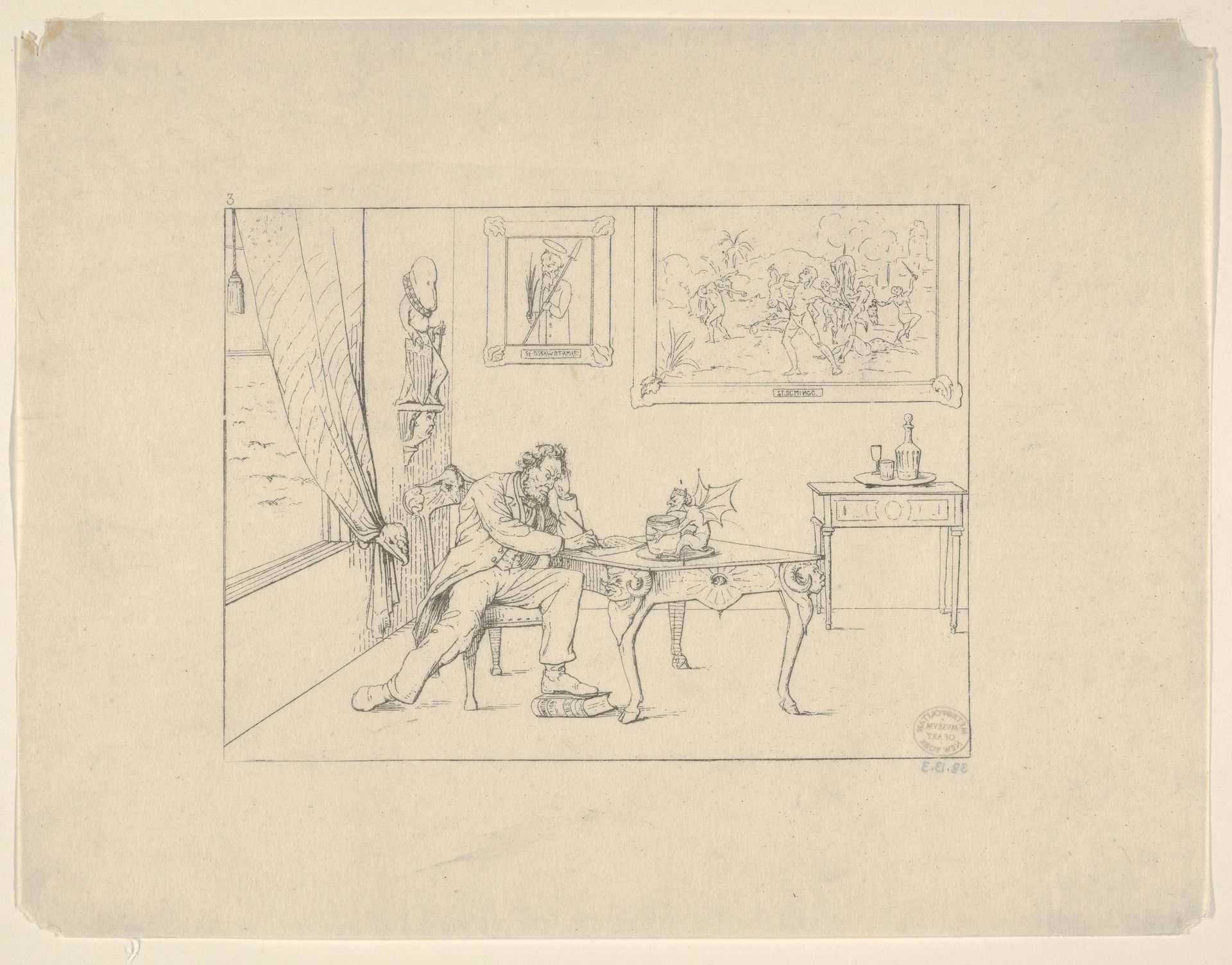 Writing the Emancipation Proclamation (from Confederate War Etchings) by Adalbert John Volck