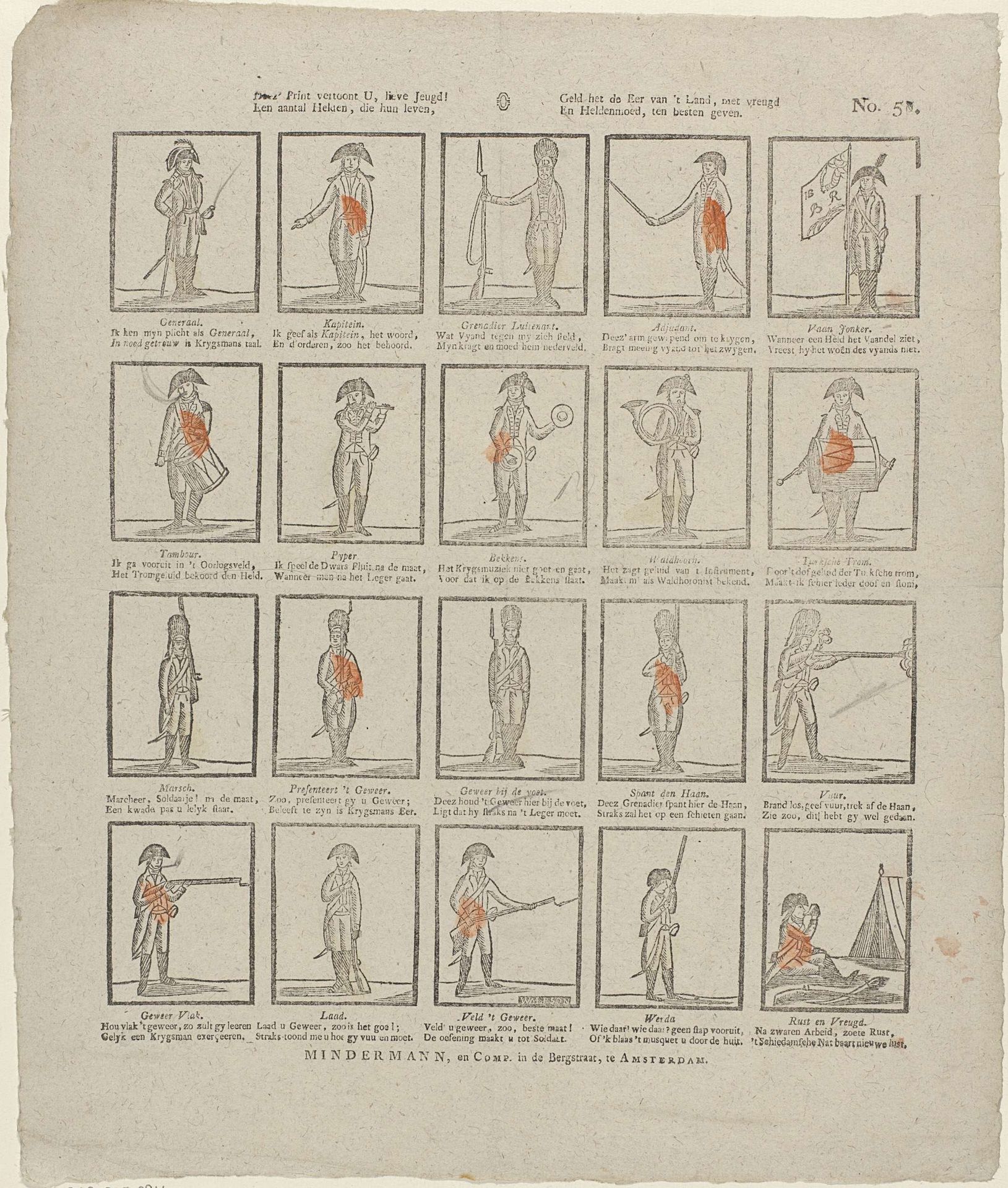 Deez' print vertoont u, lieve jeugd! / Een aantal helden, die hun leven, / Geld het de eer van 't land, met vreugd / En heldenmoed, ten besten geven by Johannis Waleson