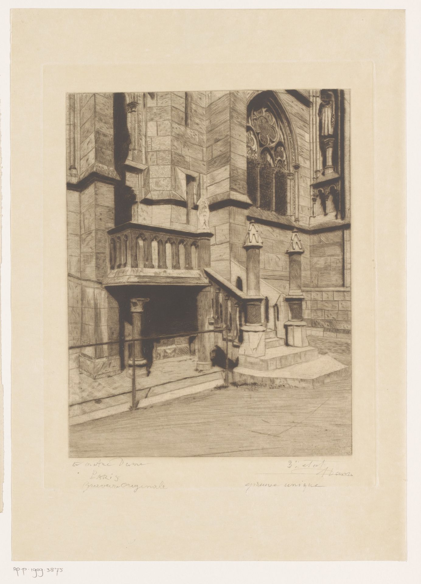 Trap aan de gevel van de Notre-Dame in Parijs by Auguste Danse