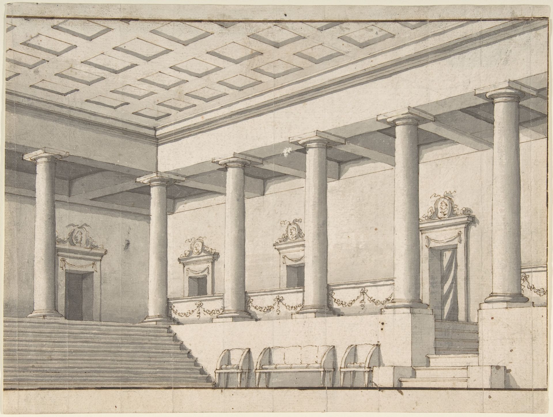 Palace or Villa Interior, Colonnaded Hall by Anonymous