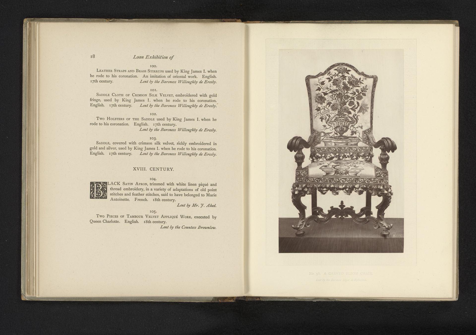 Leunstoel met borduur- en houtsnijwerk by Isabel Agnes Cowper