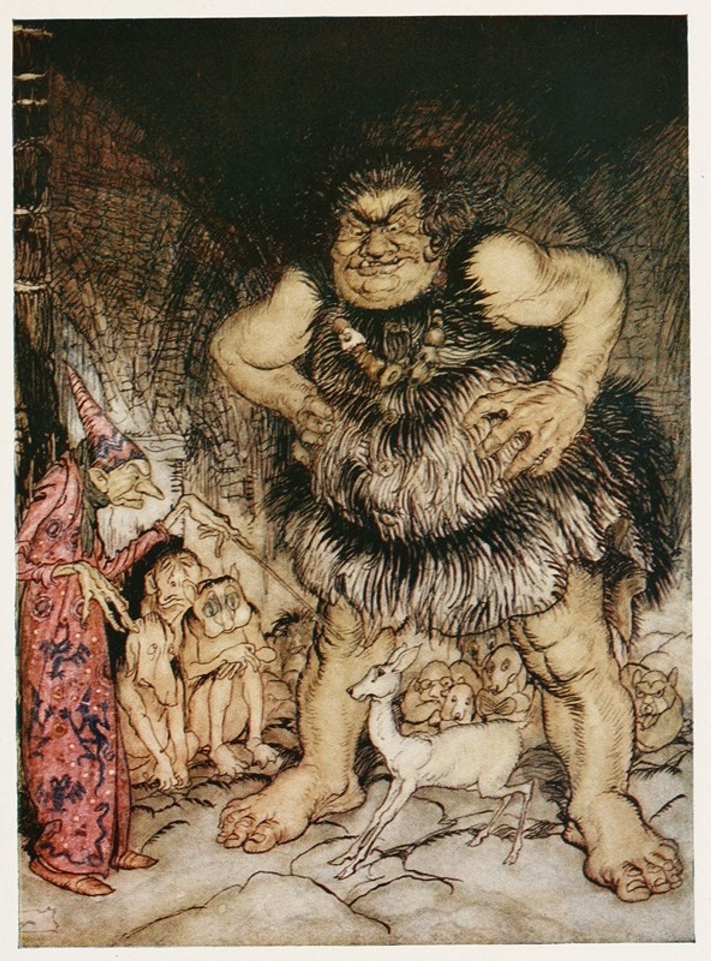 The giant Galligantua and the wicked old magician transform the duke’s daughter into a white hind by Arthur Rackham