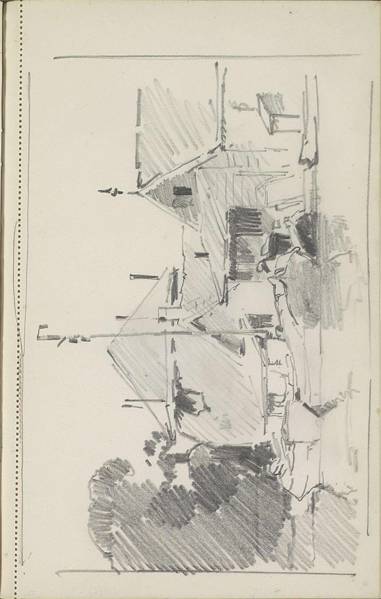 Huizen aan een waterkant by Cornelis Vreedenburgh