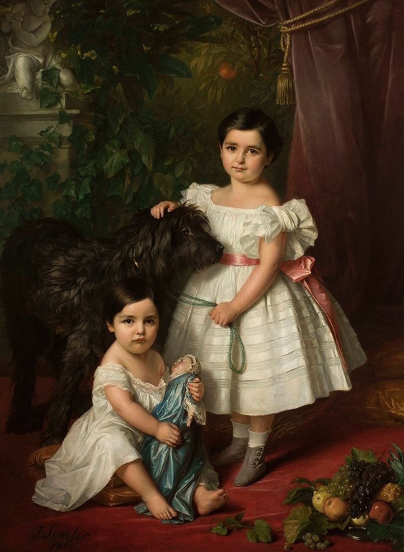 Portrait of Maria Róża Kronenberg and Róża Maria Karolina Kronenberg with a dog by Józef Simmler