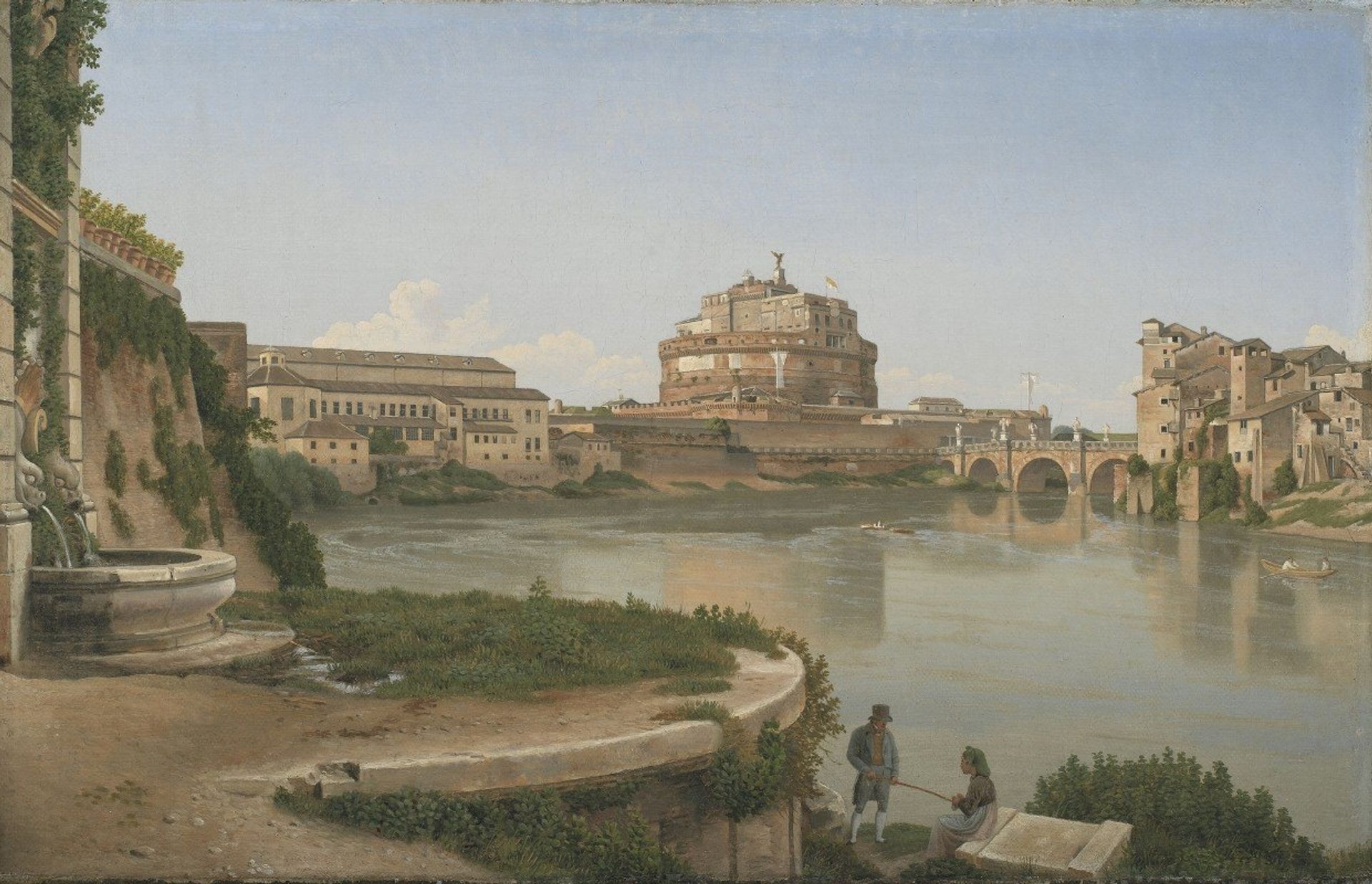 A View across the Tiber from Trastevere towards Castel S. Angelo by Christoffer Wilhelm Eckersberg