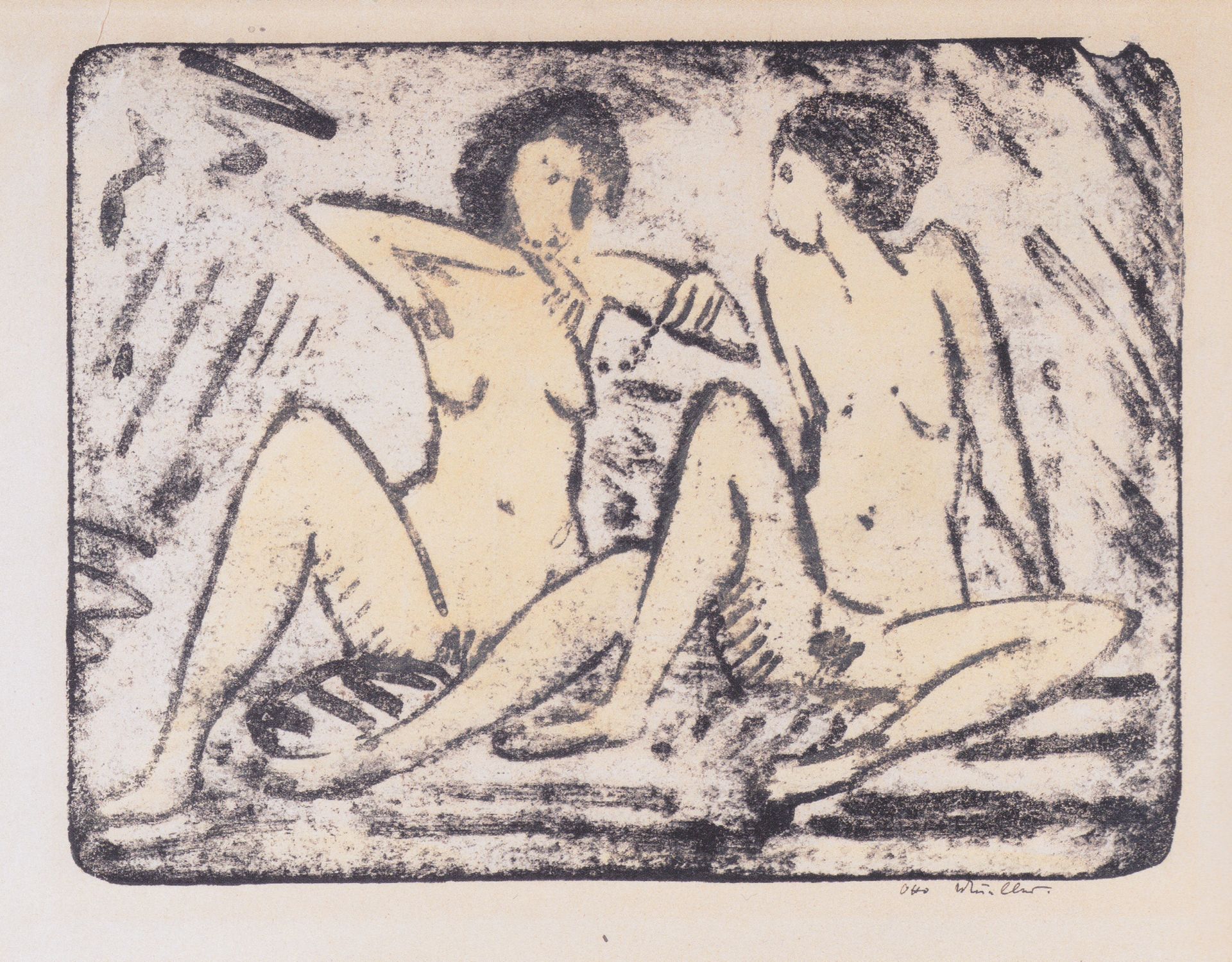 Zwei Sitzende Mädchen Mit Halskette by Otto Mueller