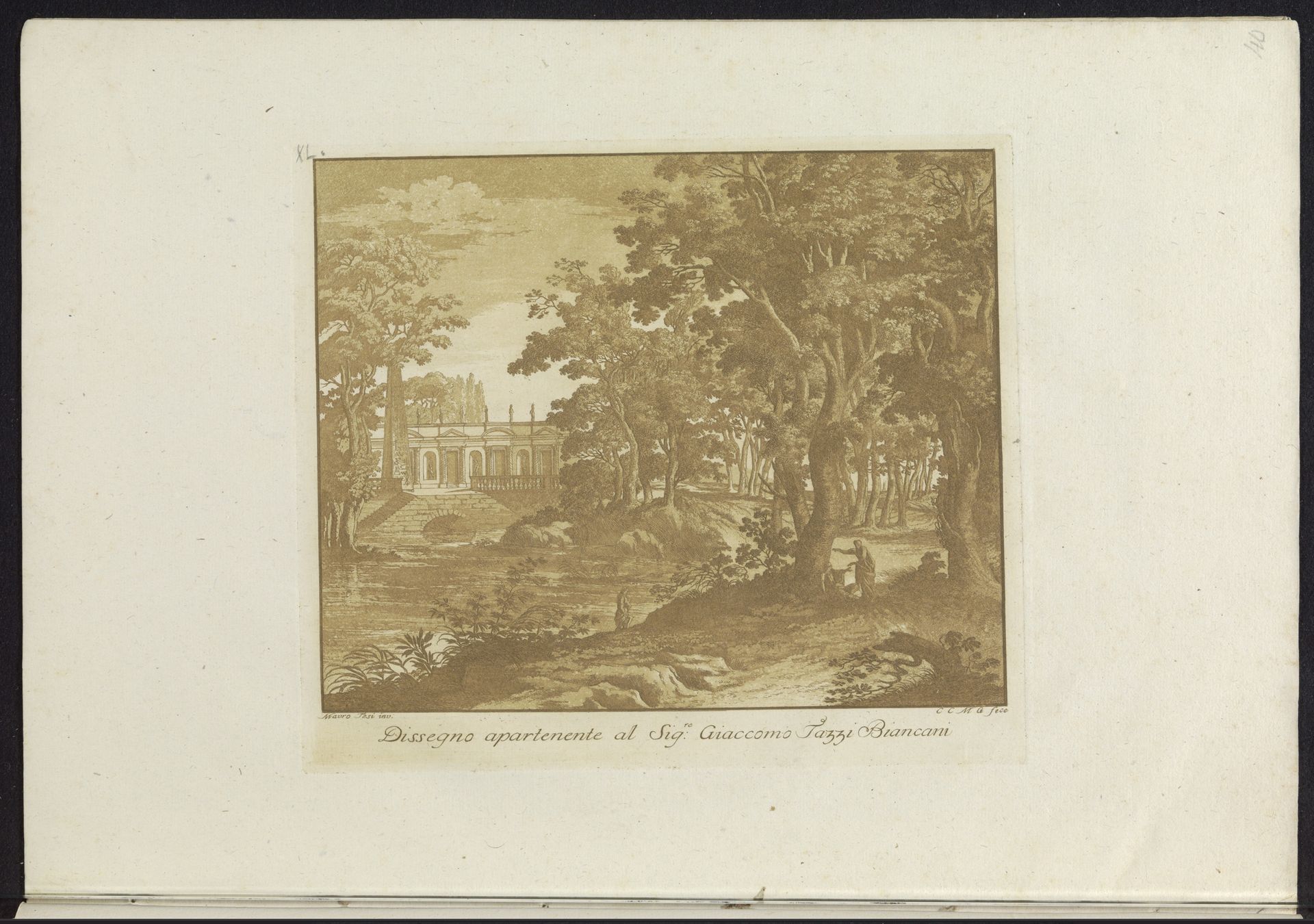 Landschap met water en Romeinse bouwwerk op de achtergrond by Cesare Massimiliano Gini
