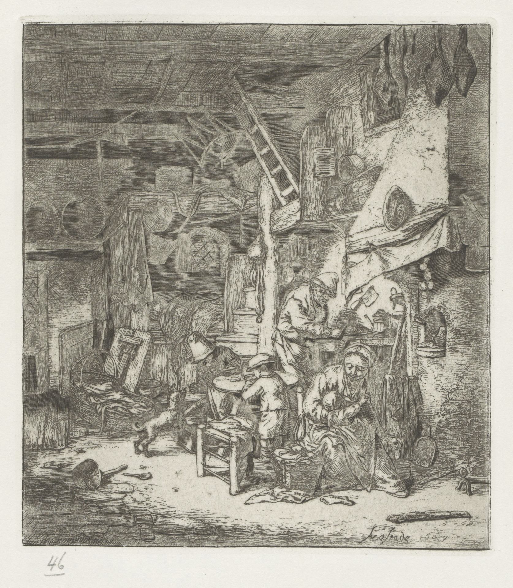 Boerengezin in interieur by Adriaen van Ostade