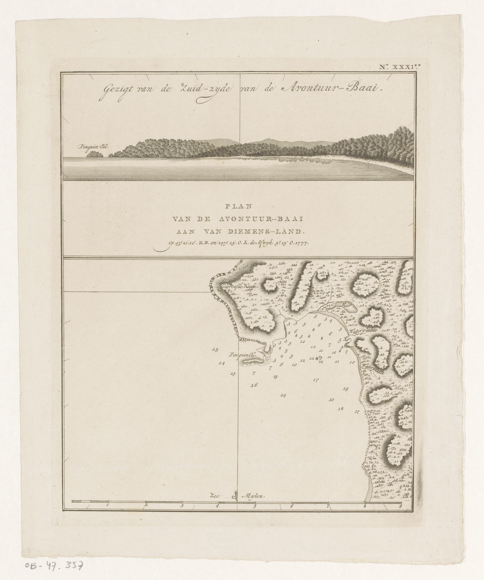 Kaart van en gezicht op de kust van Tasmanië by Anonymous