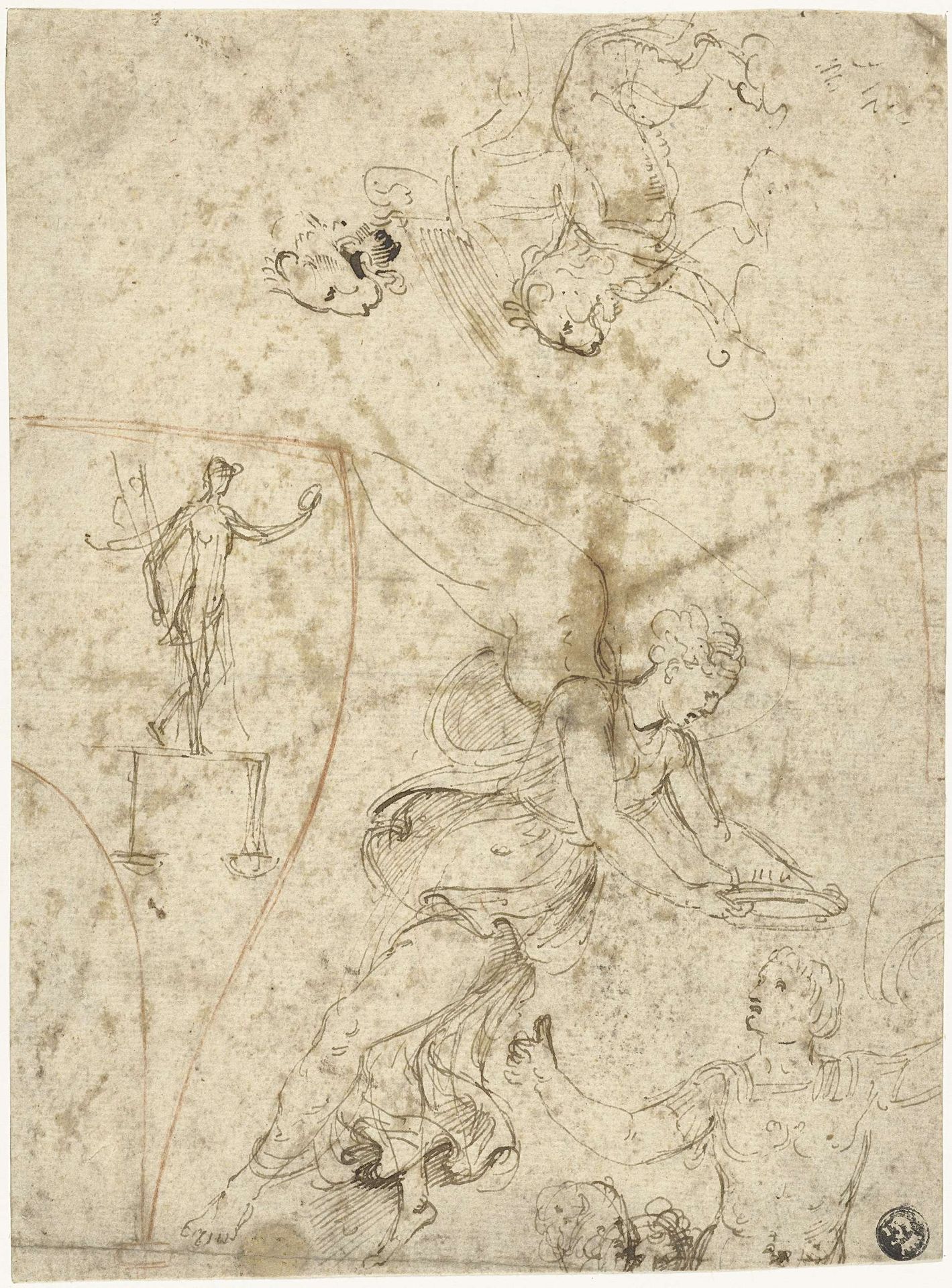Gevleugelde genie kroont een veldheer by Giulio Romano
