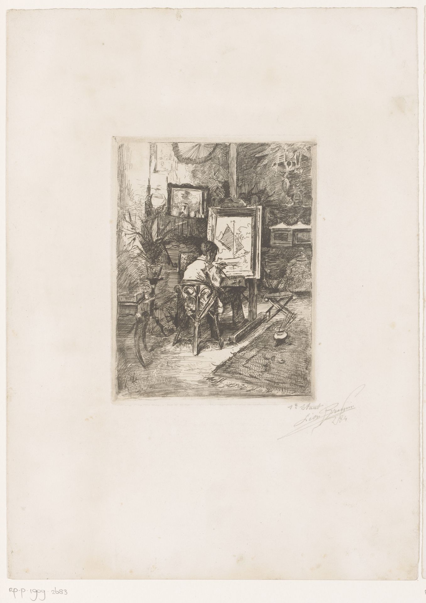 Schilder in zijn atelier by Léon Brunin