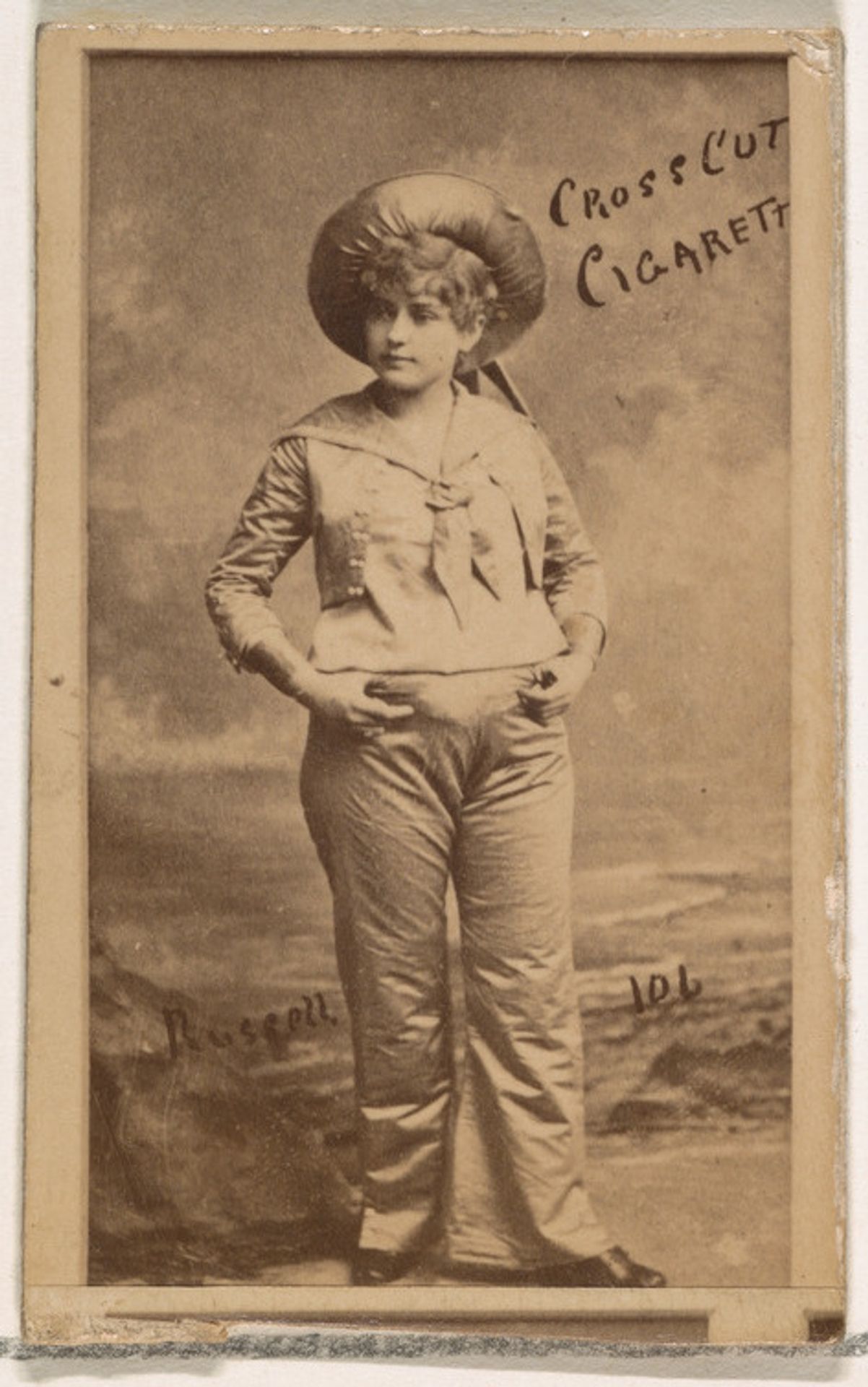 Card Number 106, Lillian Russell, from the Actors and Actresses series (N145-1) issued by Duke Sons & Co. to promote Cross Cut Cigarettes by W. Duke, Sons & Co.