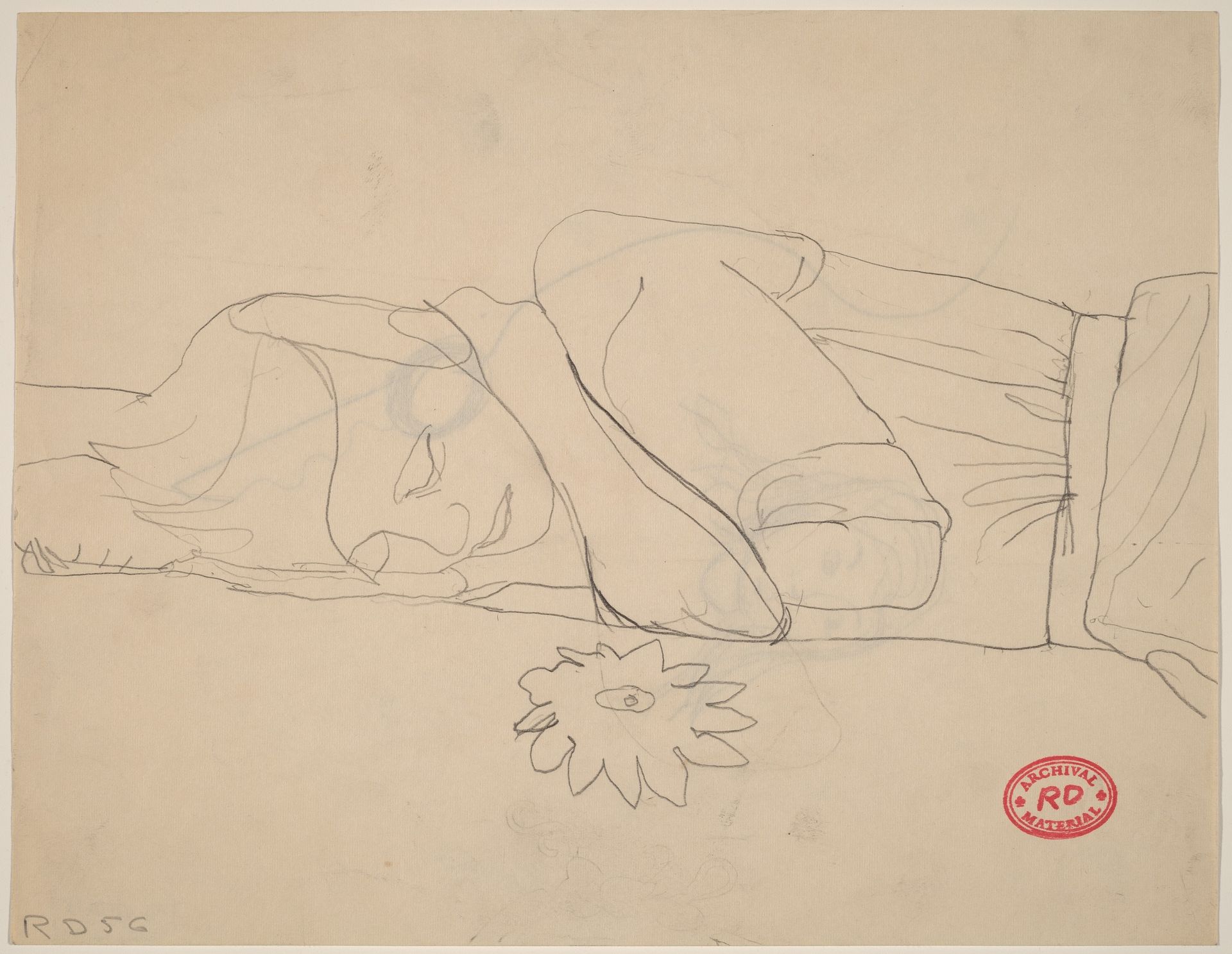 Untitled [woman sleeping on a floral spread] [recto] by Richard Diebenkorn