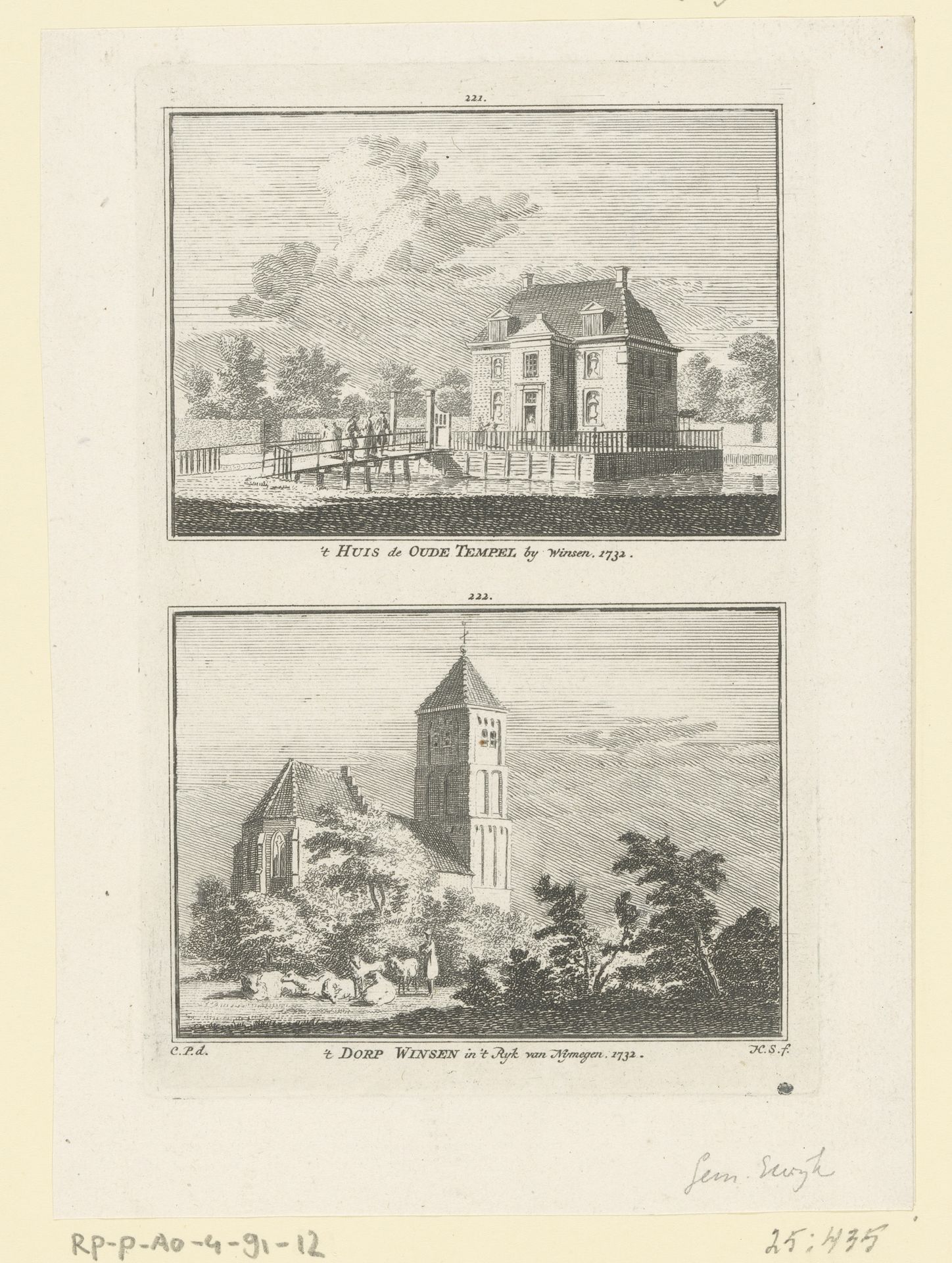 Gezicht op Huis de Oude Tempel en gezicht op Winssen by Hendrik Spilman