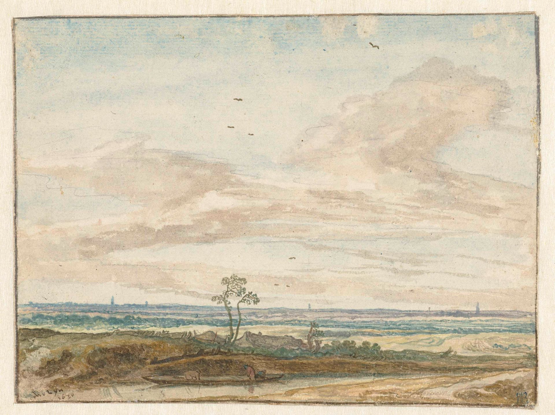 Wijd landschap met een weg langs een vaart by Pieter de Molijn