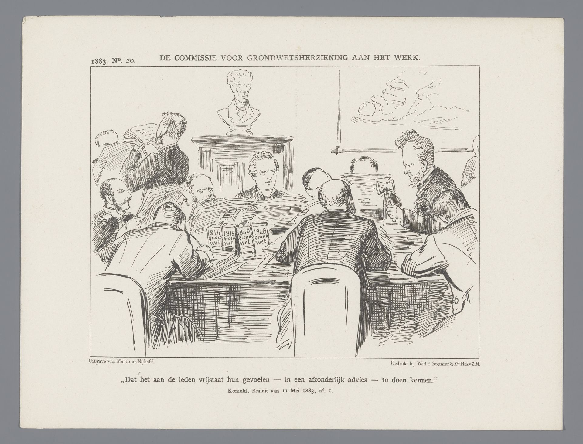 Spotprent met de commissie voor grondwetsherziening, 1883 by Johan Michaël Schmidt Crans