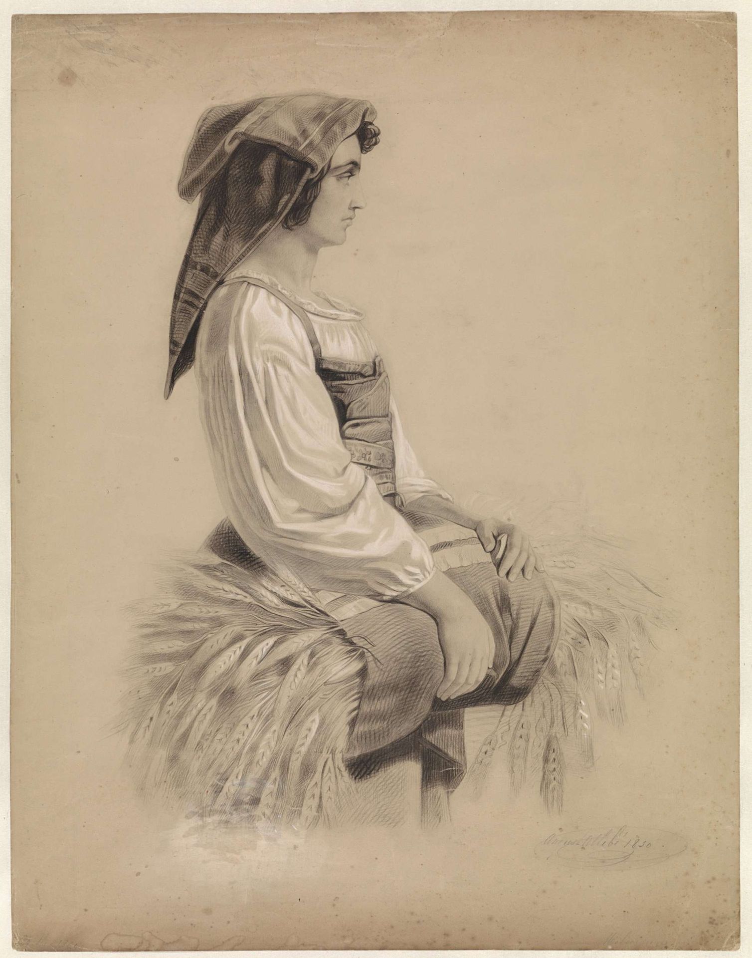 Italiaanse boerin, naar rechts by August Allebé
