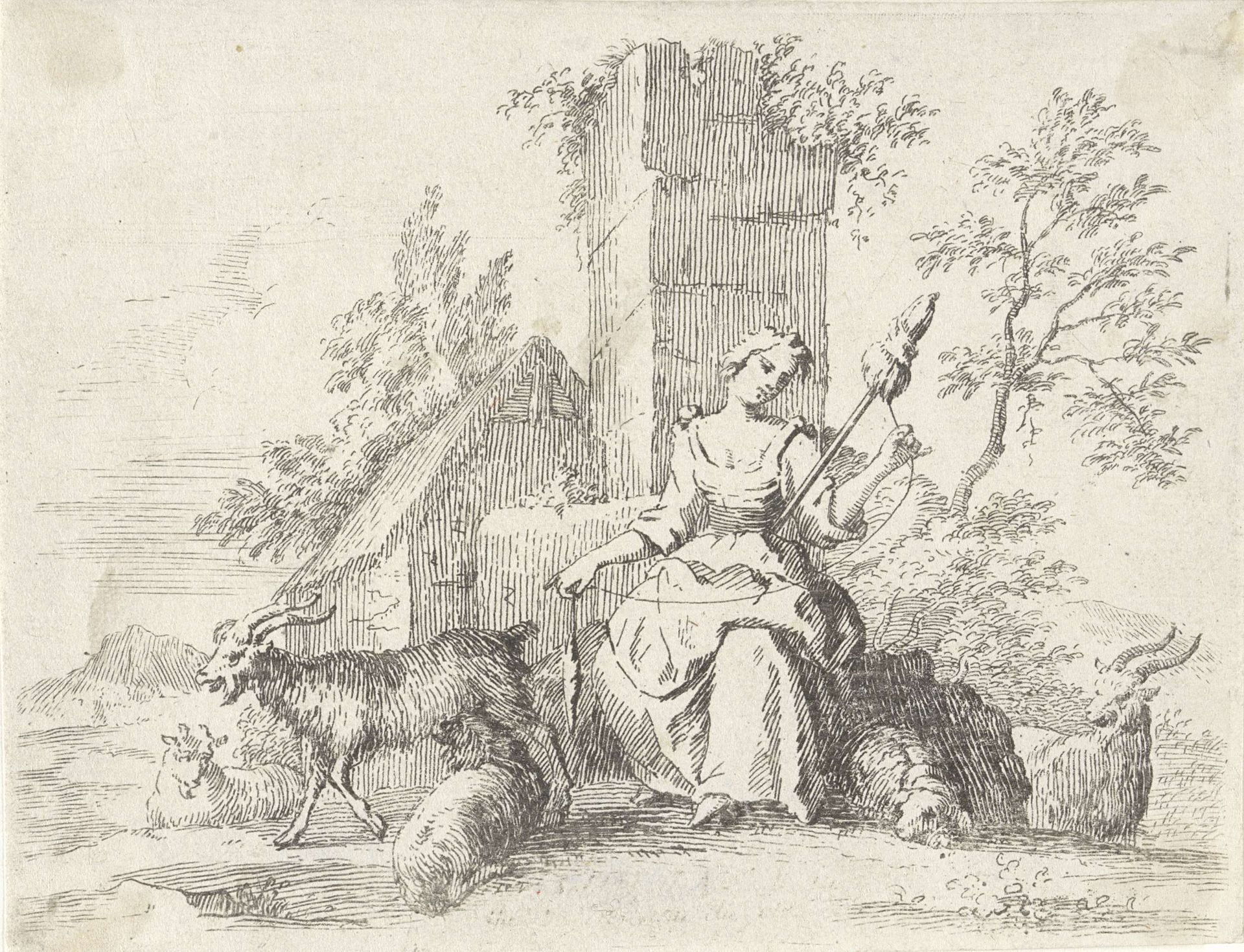 Spinnende herderin by Paul van (II) Somer
