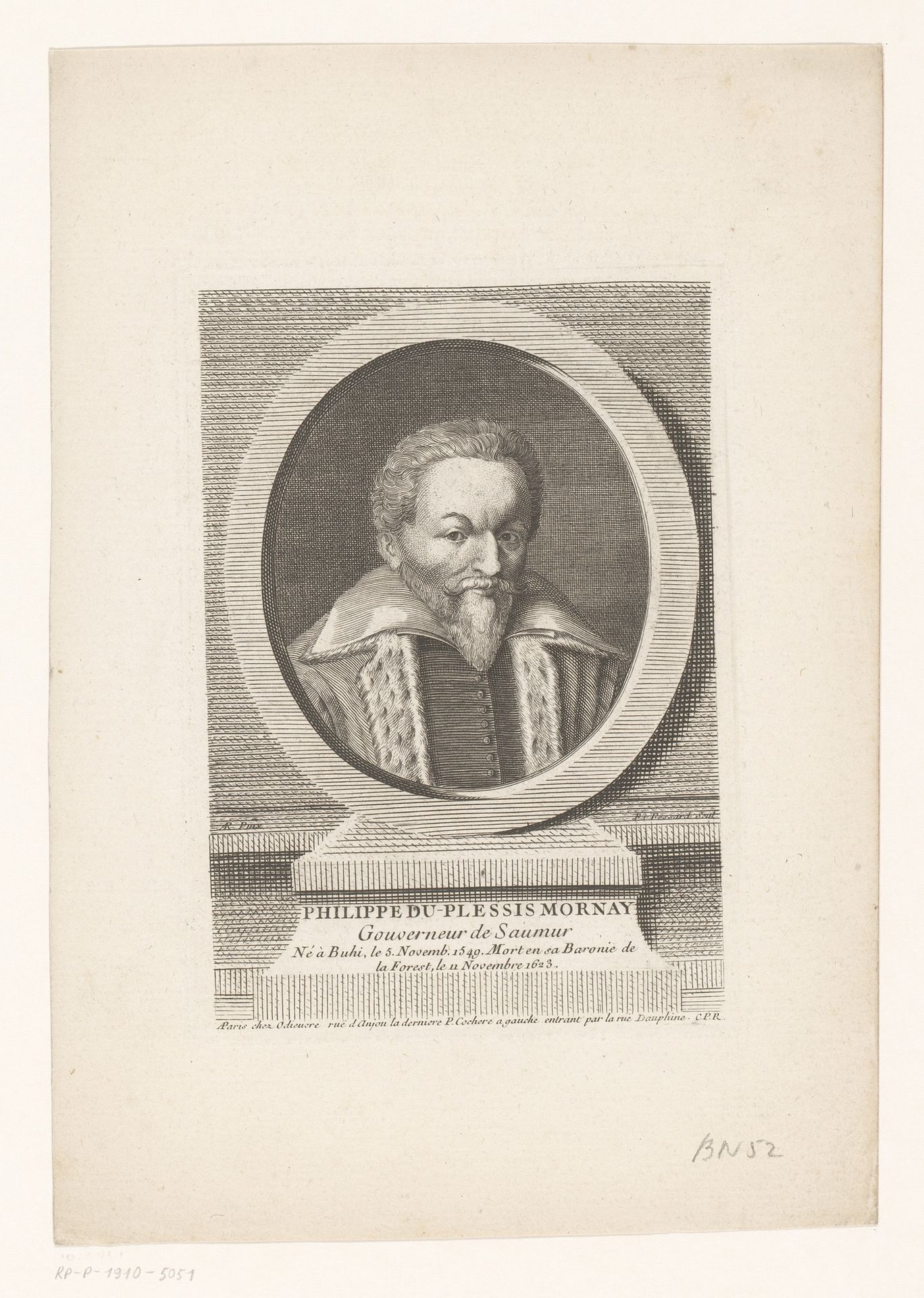 Portret van Philippe du Plessis-Mornay by Etienne Fessard