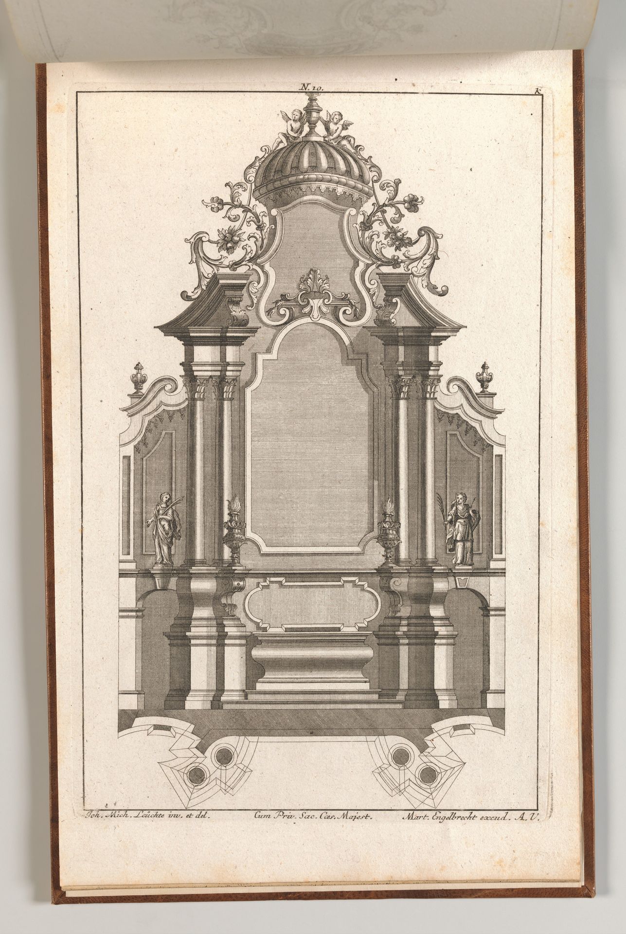 Design for a Monumental Altar, Plate k from 'Unterschiedliche Neu Inventierte Altäre mit darzu gehörigen Profillen u. Grundrißen.' by Martin Engelbrecht