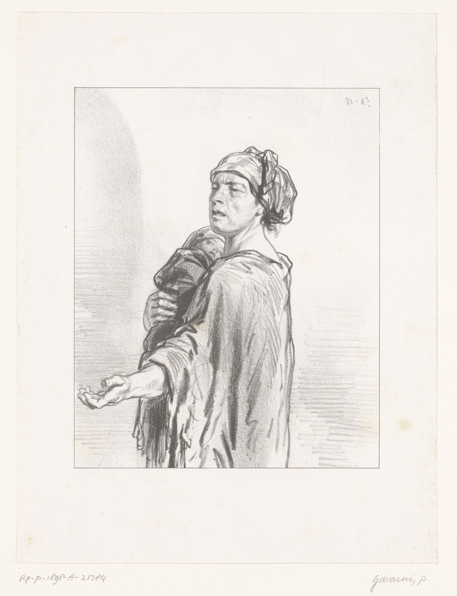 Arme vrouw met baby vraagt om een aalmoes by Paul Gavarni