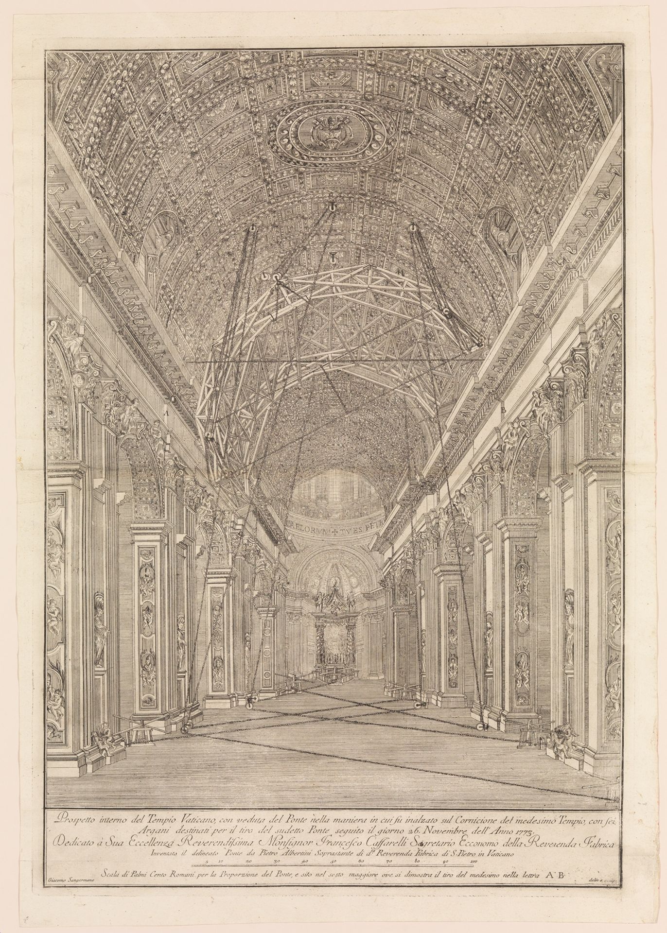 Scaffolding Erected for the Restoration of the Vault in St. Peter's Basilica: Overview of the Nave by Giacomo Sangermano