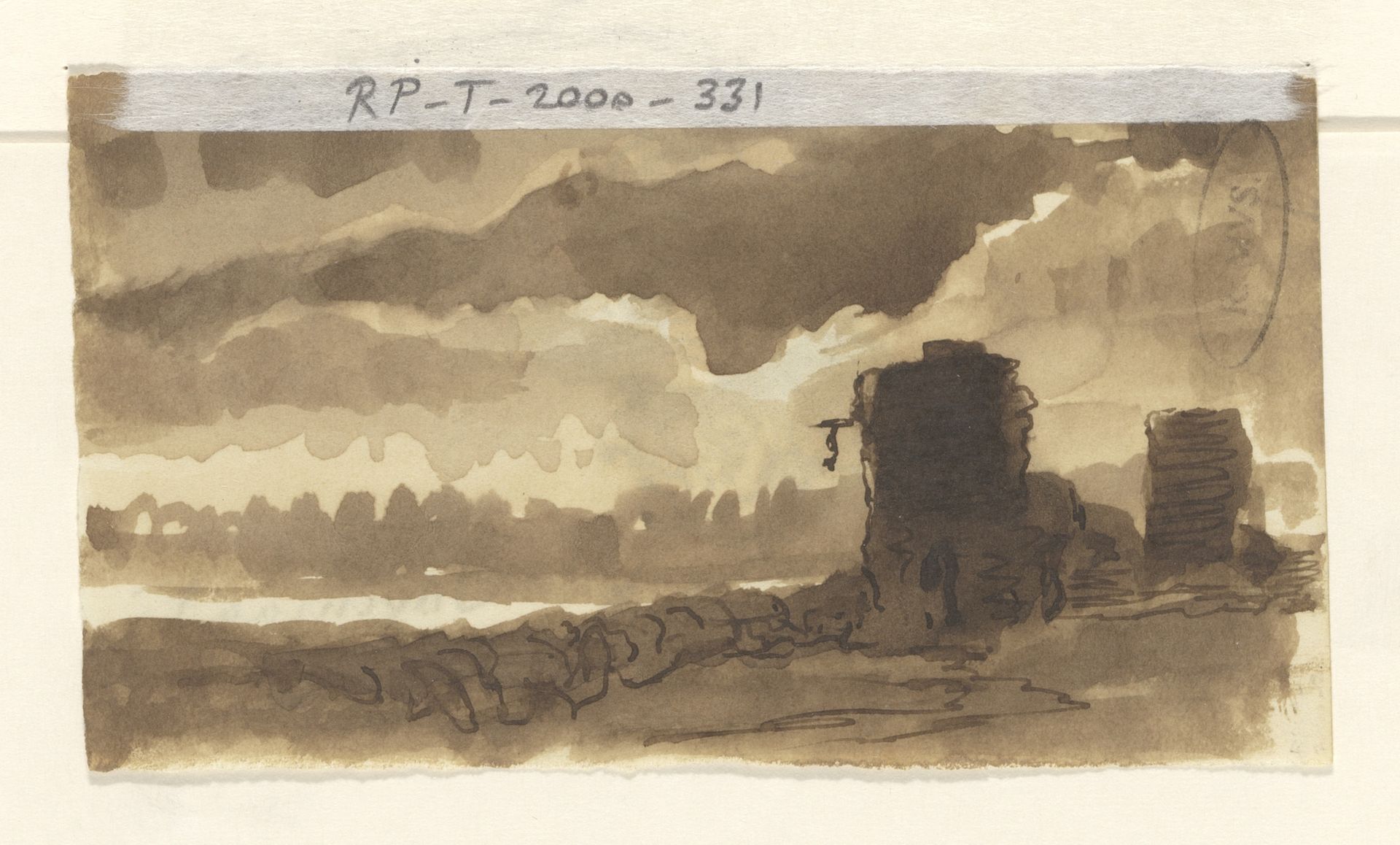 Landschap met toren by Johannes Tavenraat