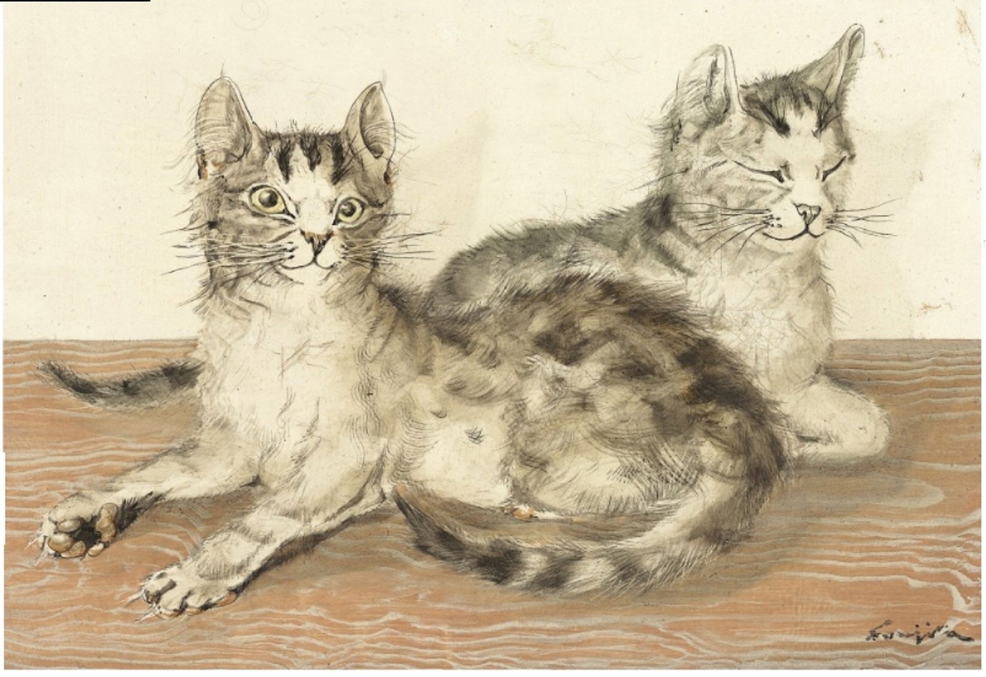 Les deux chats by Tsuguharu Foujita