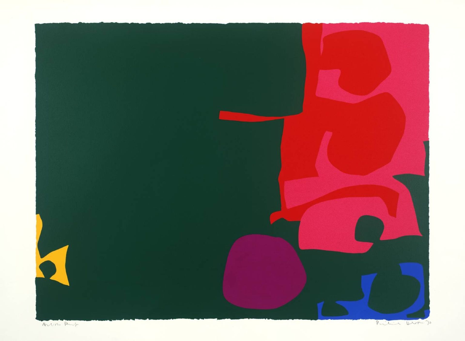 Interlocking Scarlet and Pink in Deep Green by Patrick Heron