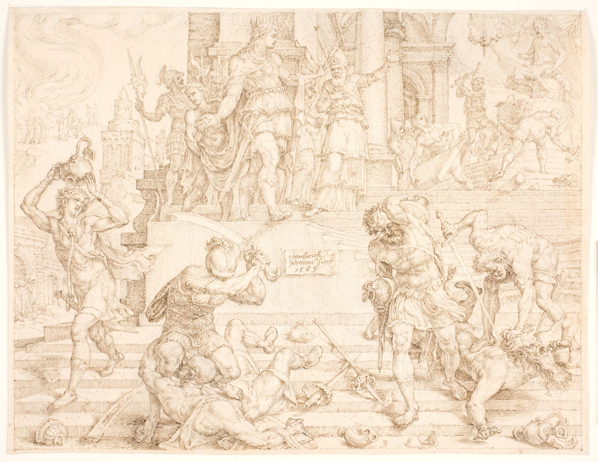 Josias befaler, at alle ting, der var lavet til Ba'al, skal ødelægges og præsterne dræbes by Maarten van Heemskerck