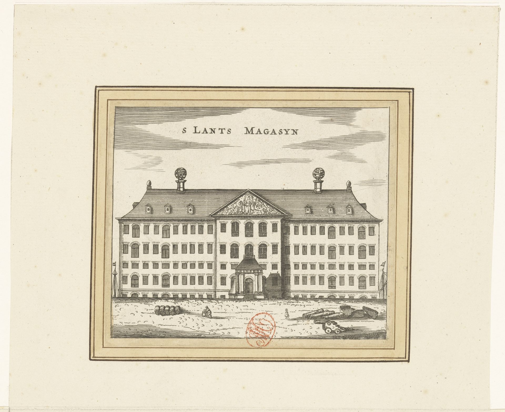 Gezicht op 's Lands Zeemagazijn (Admiraliteitsmagazijn) te Amsterdam by Jan Veenhuysen