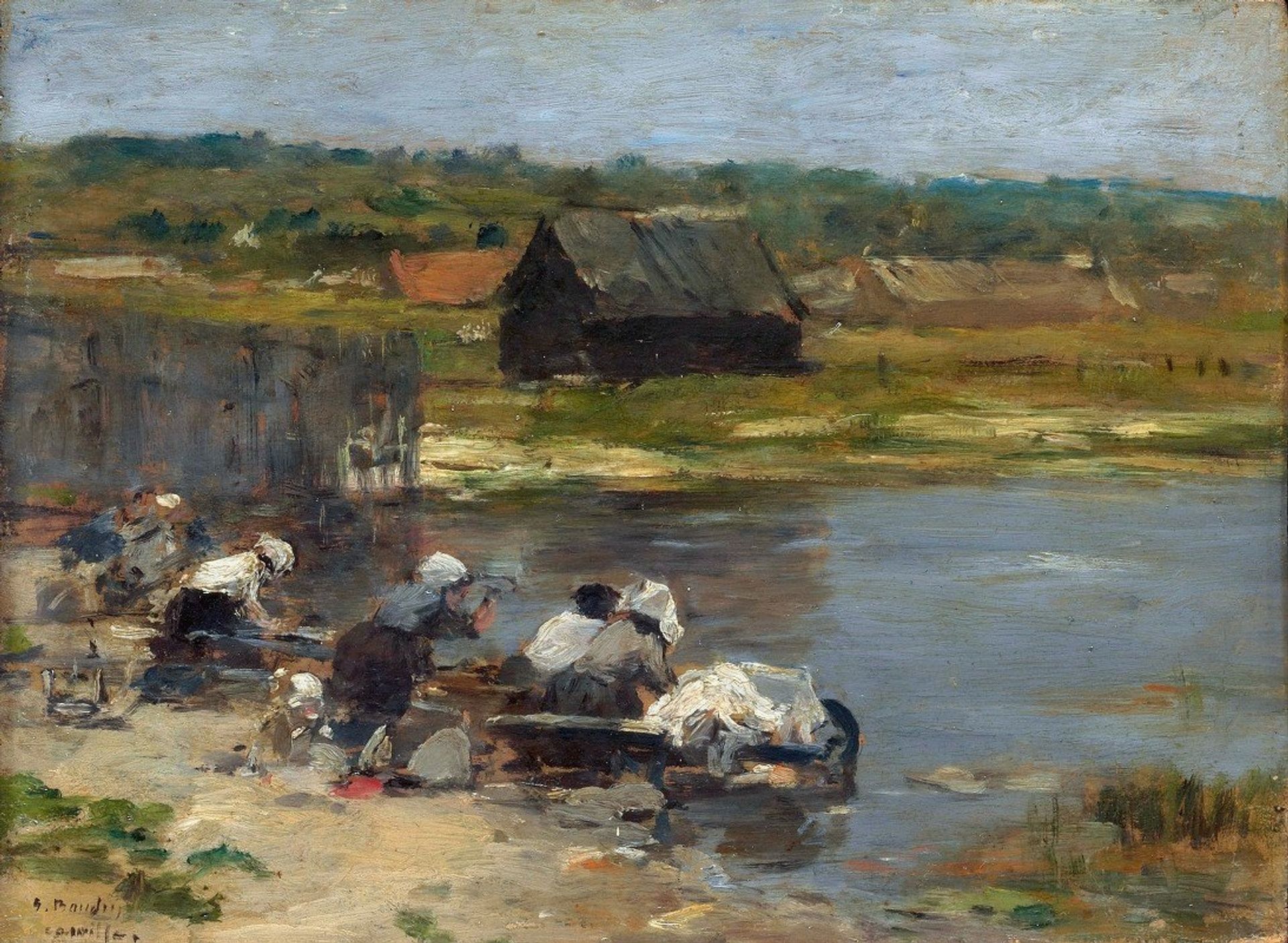 Washerwomen at the Edge of the Pond by Eugène Boudin