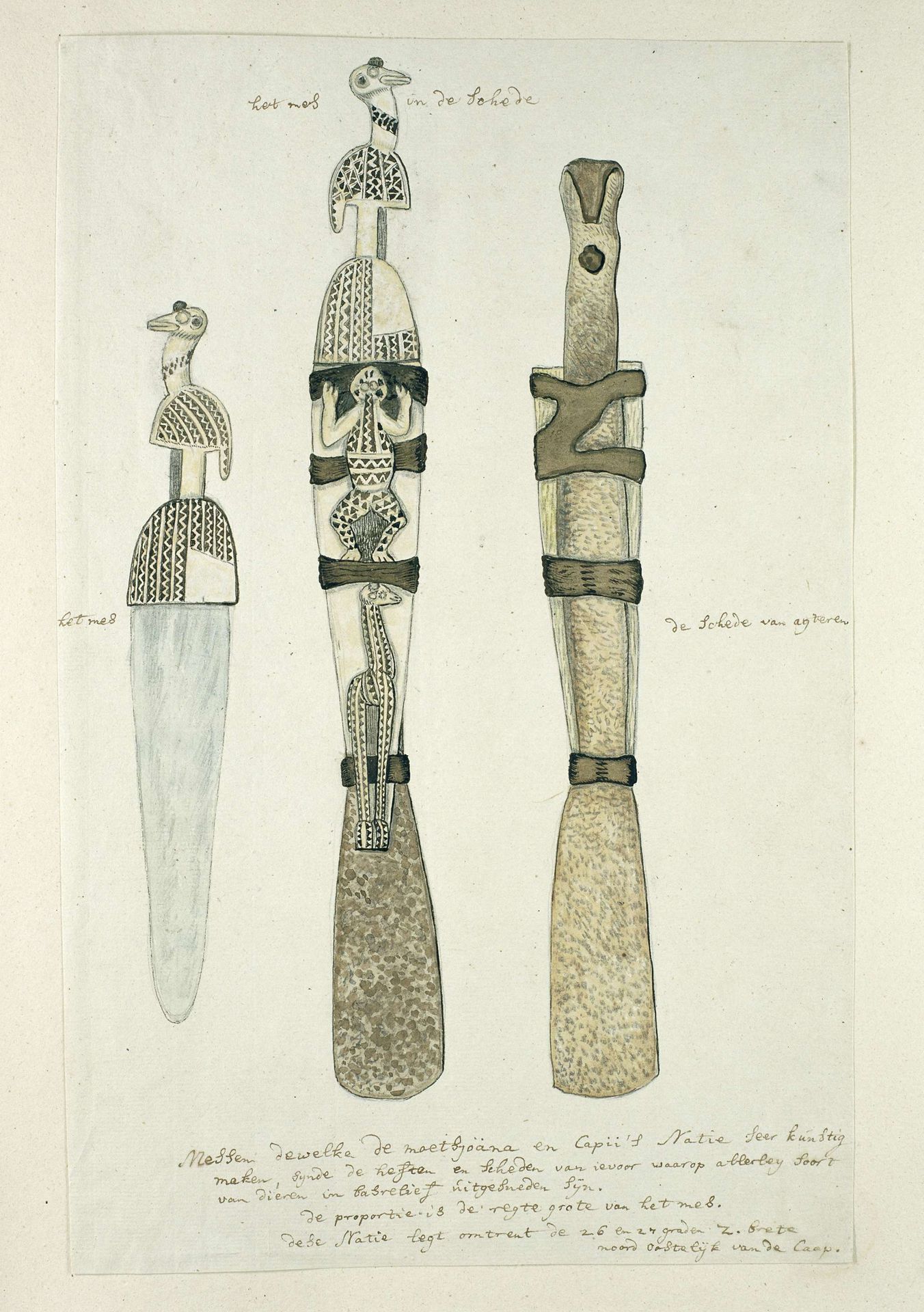 A Tswana or Kora knife with its sheath by Robert Jacob Gordon