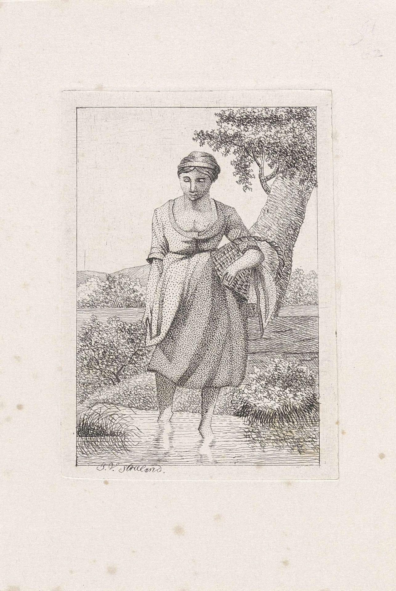 Vrouw staande in het water by J. van Strieland