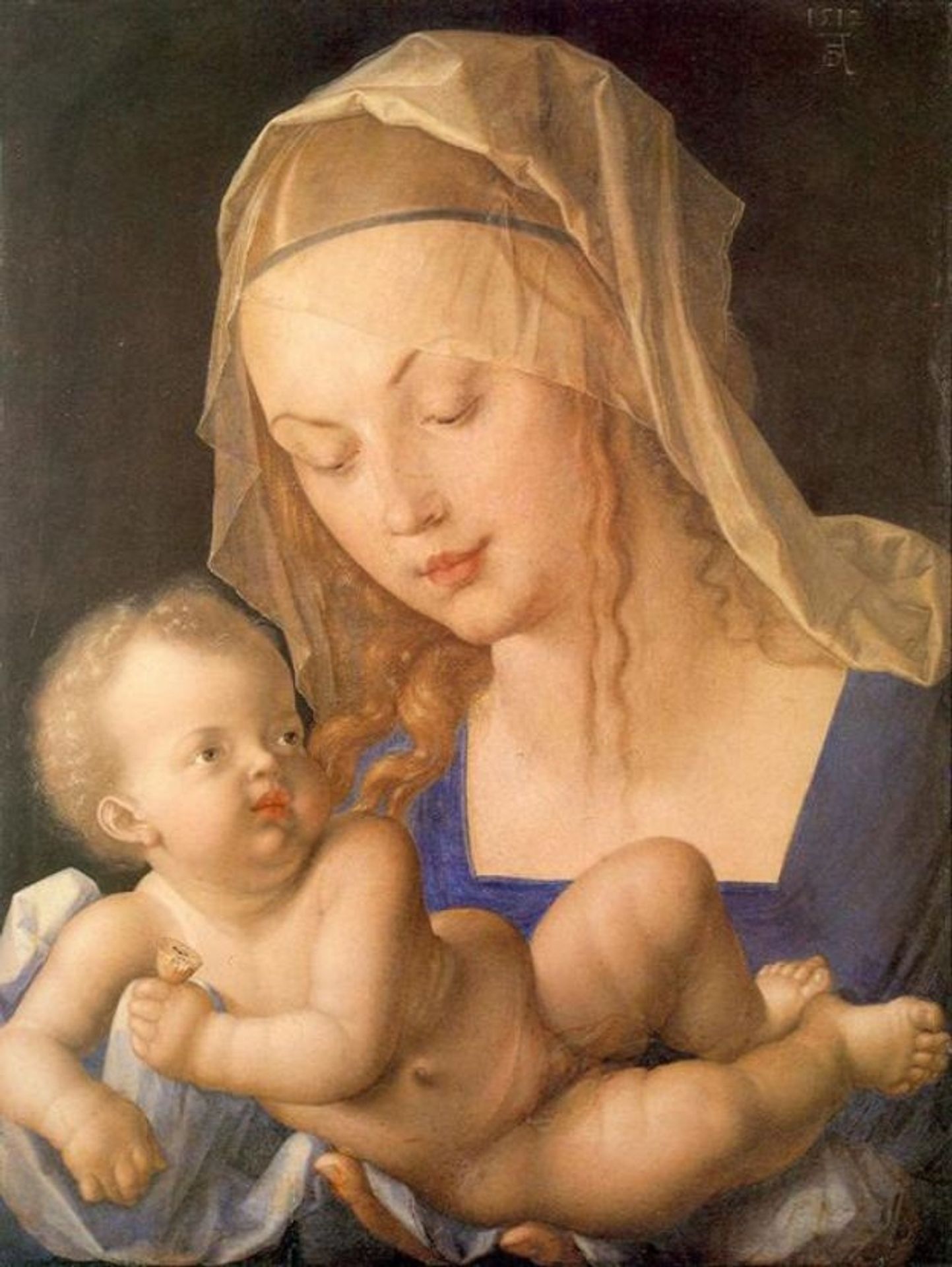 Virgin and child holding a half eaten pear by Albrecht Durer