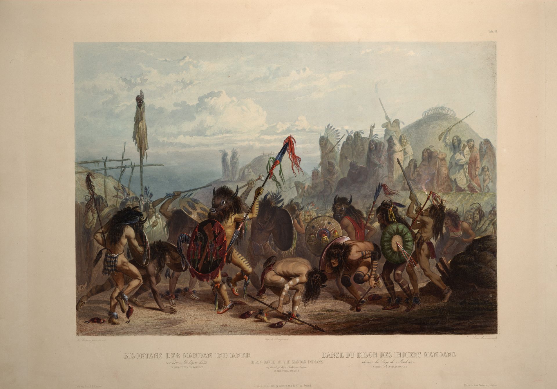 Buffalo-Dance of the Mandan Indians in front of their Medicine Lodge in Mih-Tutta-Hankush, plate 18 from Volume 2 of 'Travels in the Interior of North America' by Karl Bodmer