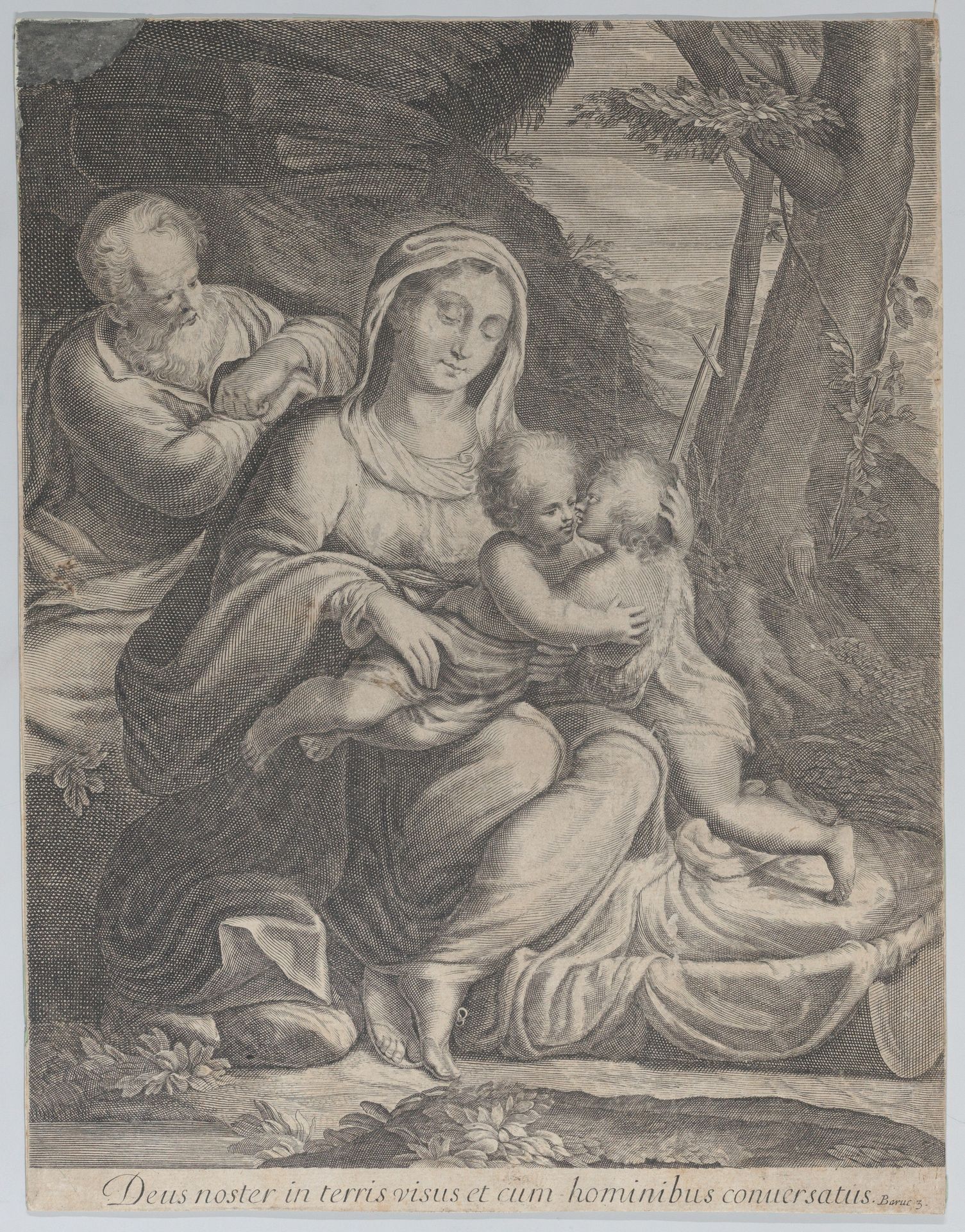 The Holy Family with infant Saint John the Baptist kneeling at right by Anonymous
