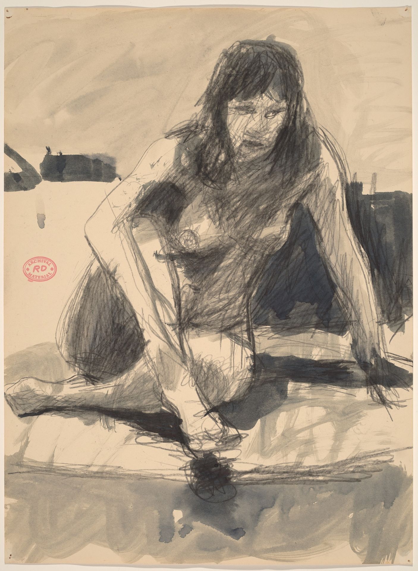 Untitled [female nude seated cross-legged and leaning on left arm] by Richard Diebenkorn