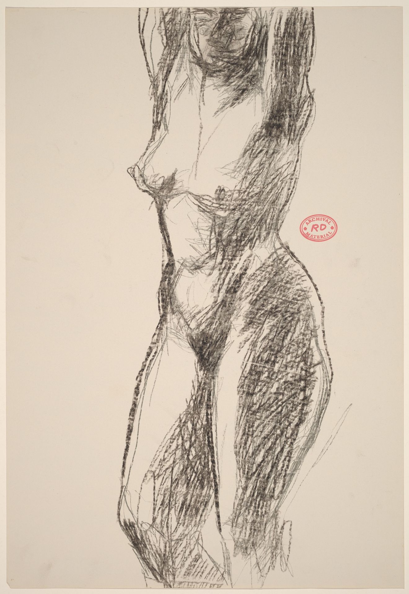 Untitled [head-to-knee view of nude with her arms raised] by Richard Diebenkorn