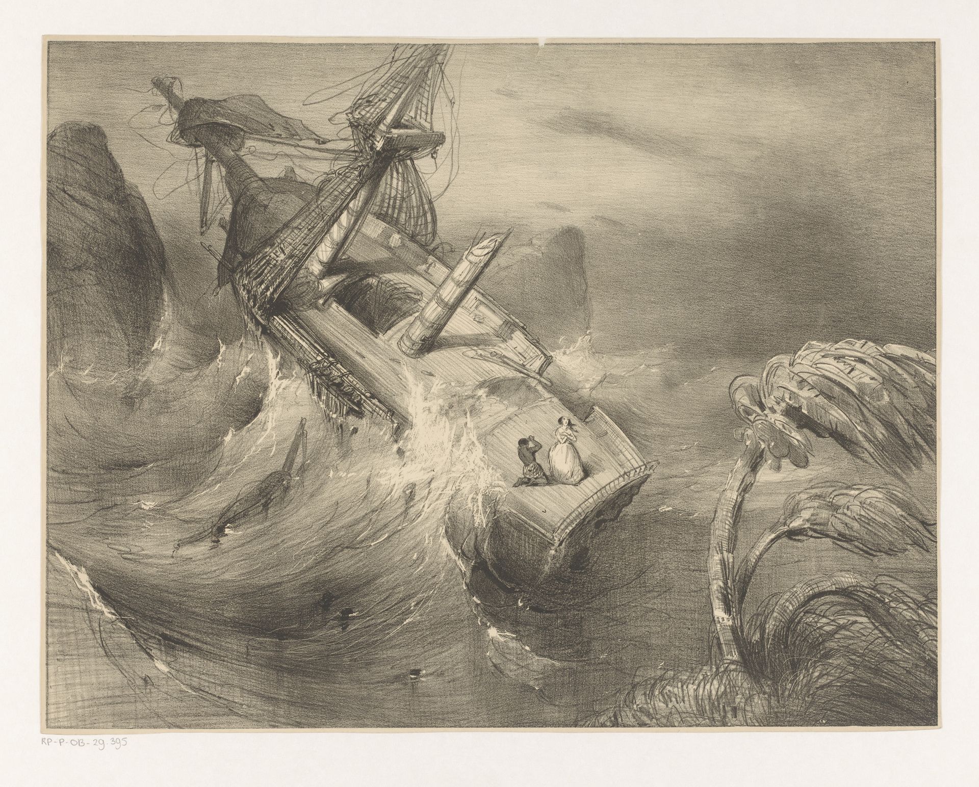 Schip in nood bij hevige storm by Charles Rochussen