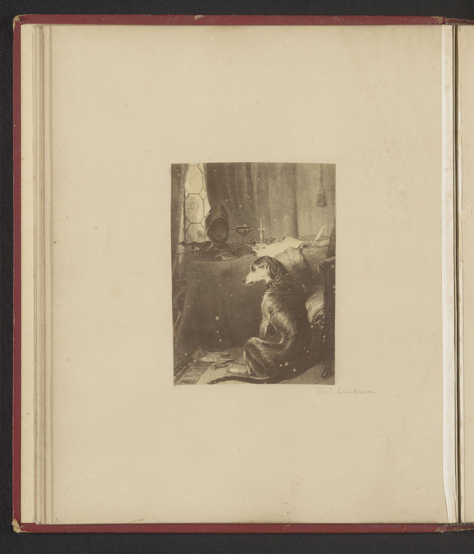 Fotoreproductie van een prent van een hond in een deuropening naar een schilderij van Edwin Henry Landseer by Anonymous