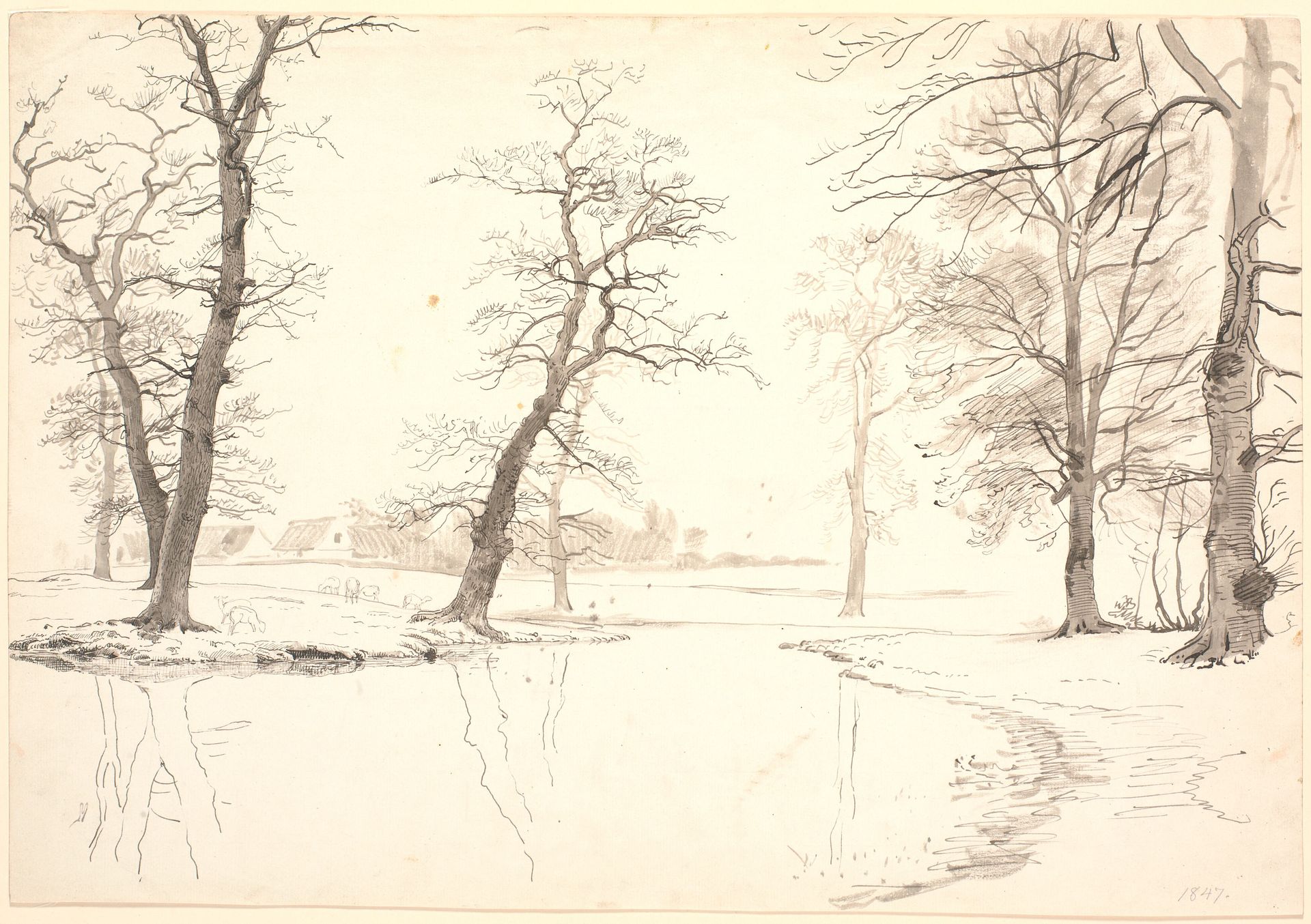 Aaen gennem Breelde skov ved Usserød. by P.C. Skovgaard