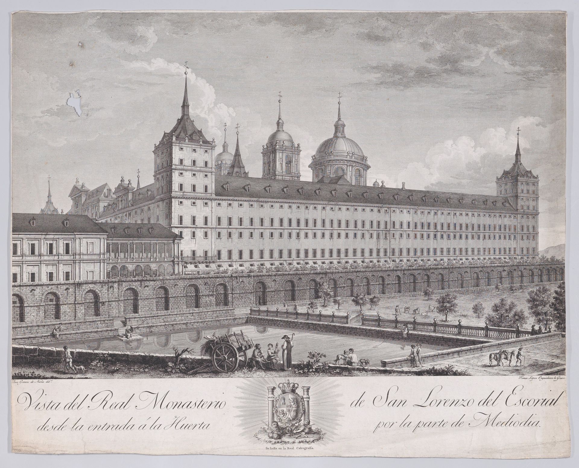 View of the side of the monastery of El Escorial with the garden in the foreground, from a series of Views of El Escorial by Tomás López Enguidanos