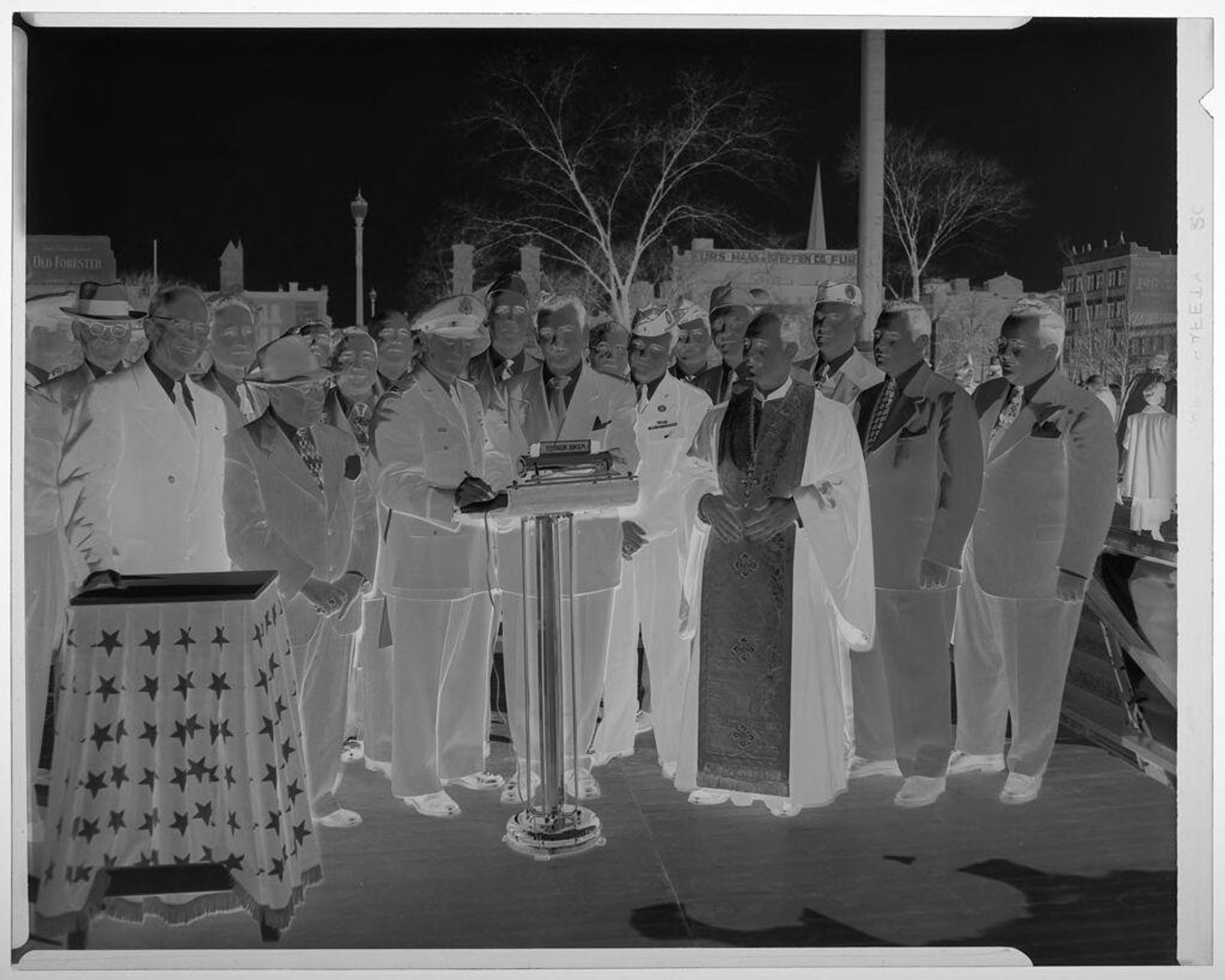 Untitled (Greek priest and group of men posed together at podium outdoors) by Martin Schweig