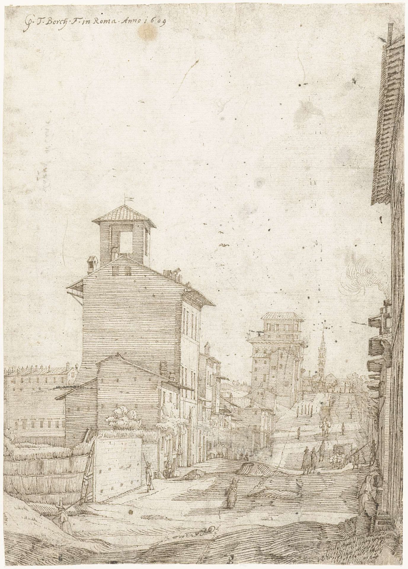 Gezicht op de Via Panisperna naar de Santa Maria Maggiore, Rome by Gerard ter (I) Borch