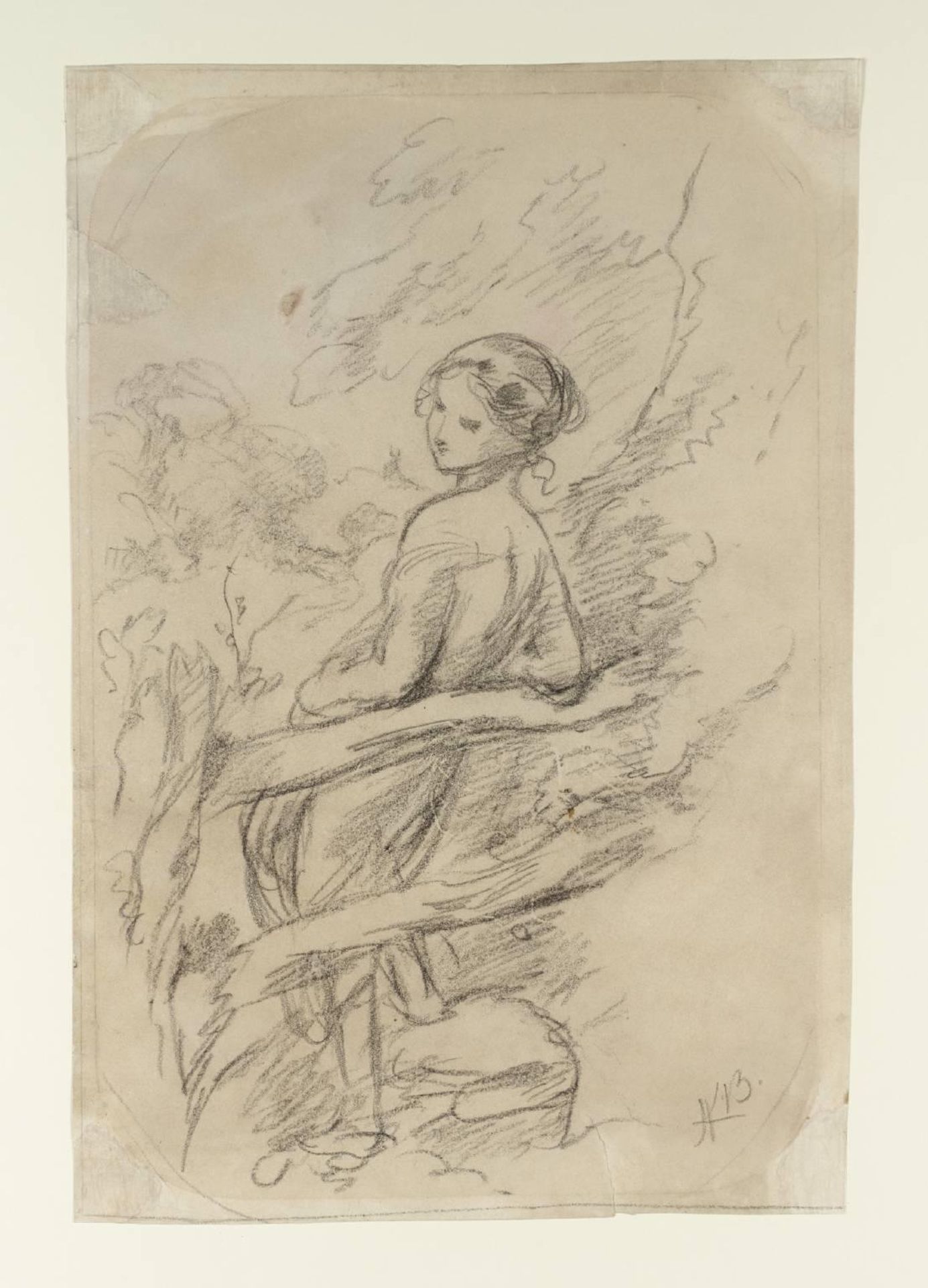 A Girl Leaning on a Stile by Hablot Knight Browne