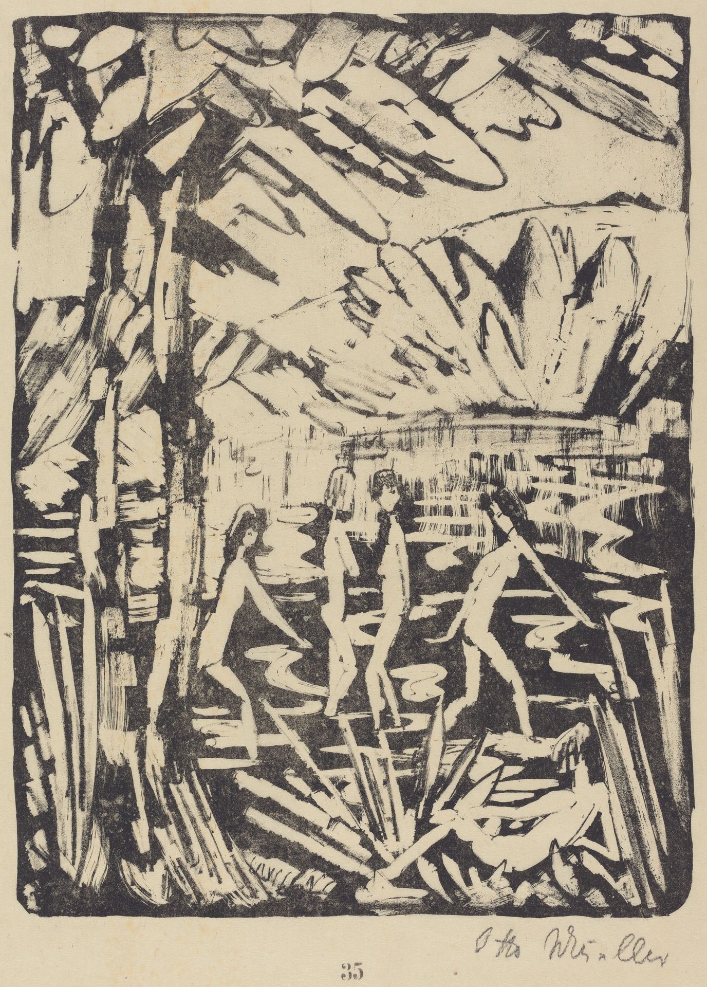 Five Girls at a Forest Pond (Funf Madchen am Waldteich) by Otto Mueller