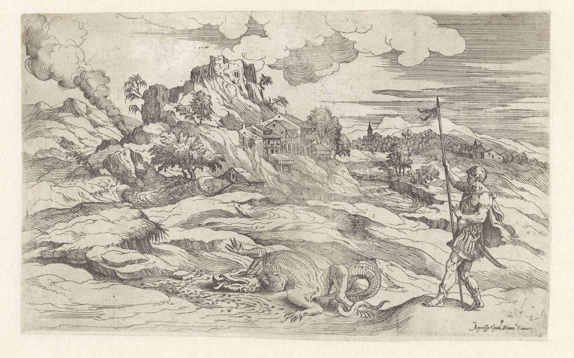 Landschap met Sint Joris en de gedode draak by Marco dell'Angolo del Moro