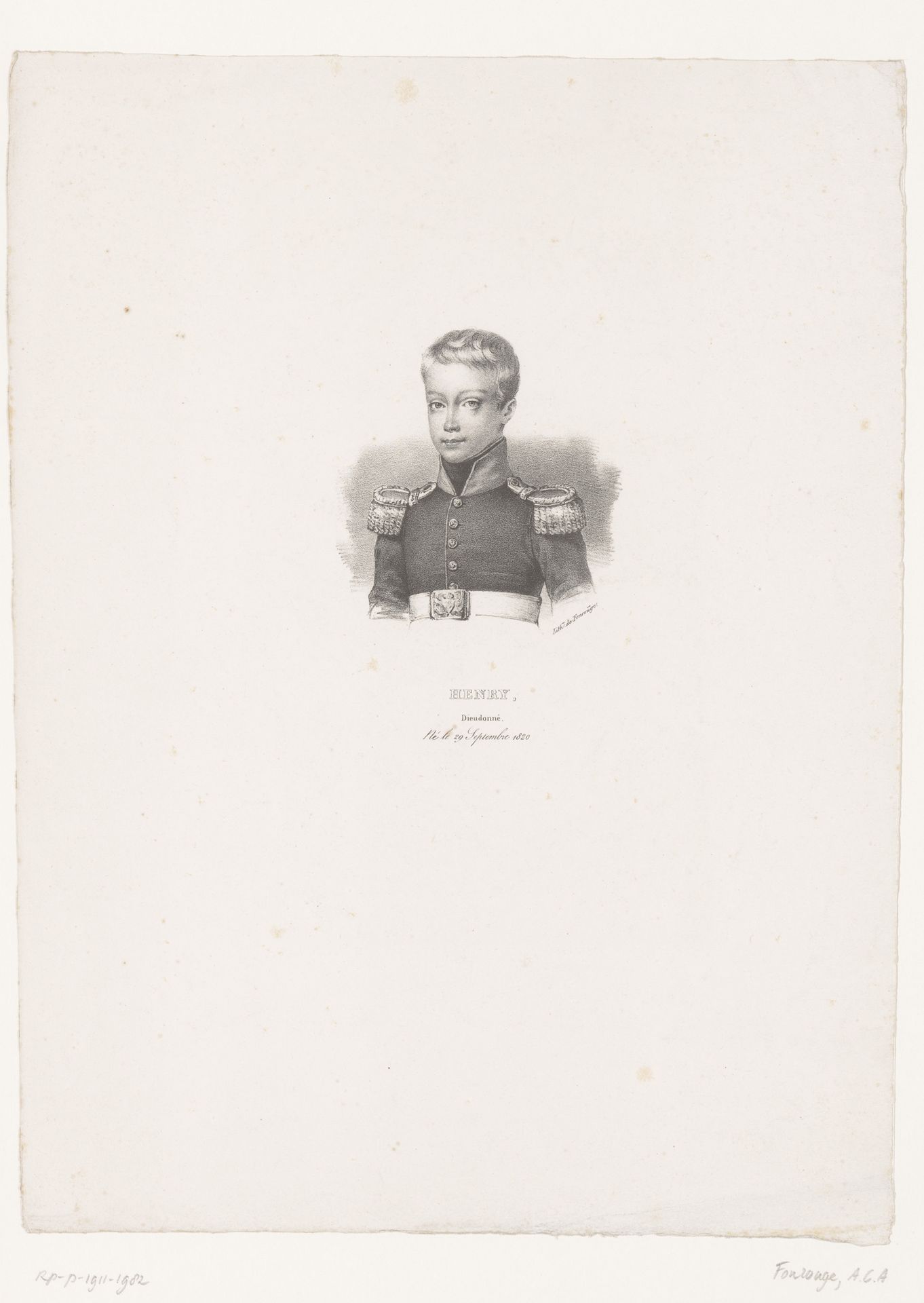 Portret van Henri d'Artois op twaalfjarige leeftijd by Antoine Catherine Adolphe Fonrouge